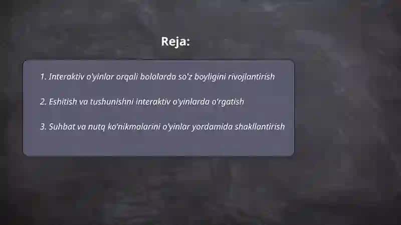 Interaktiv o'yinlar orqali so'z boyligini rivojlantirish 2