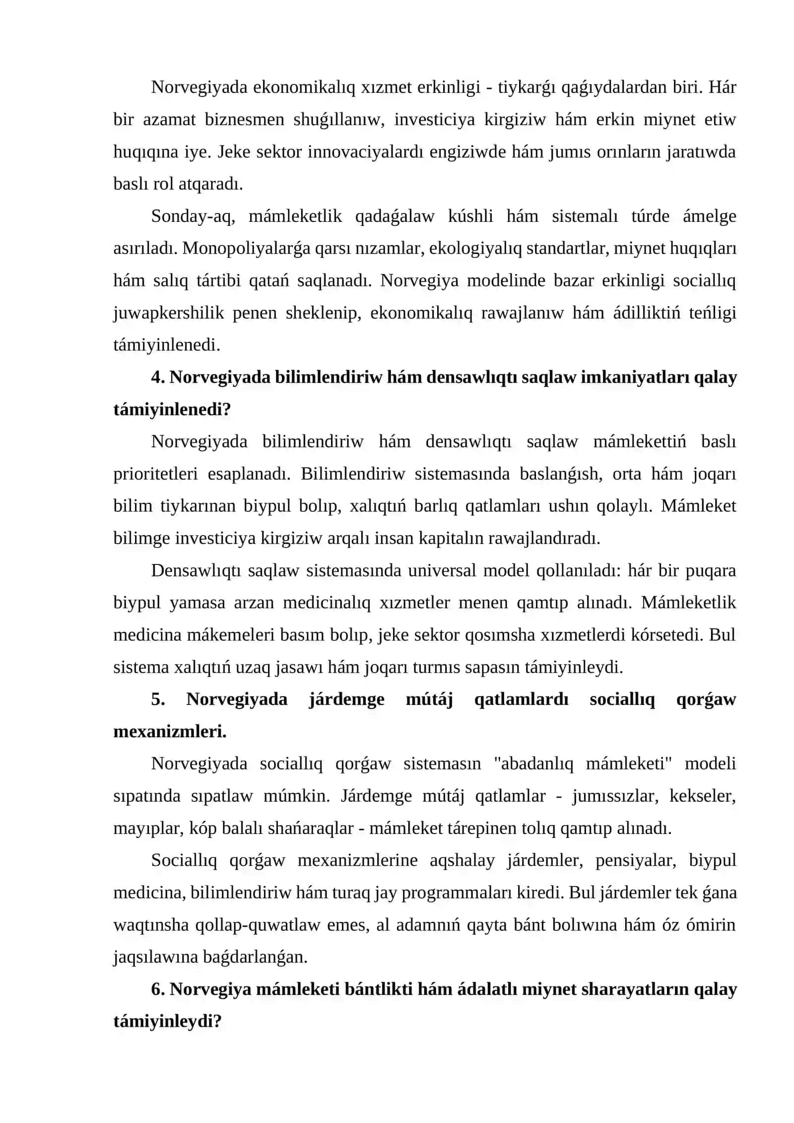 Meniń ideal mámleketim: Norvegiya modeli mısalında 2