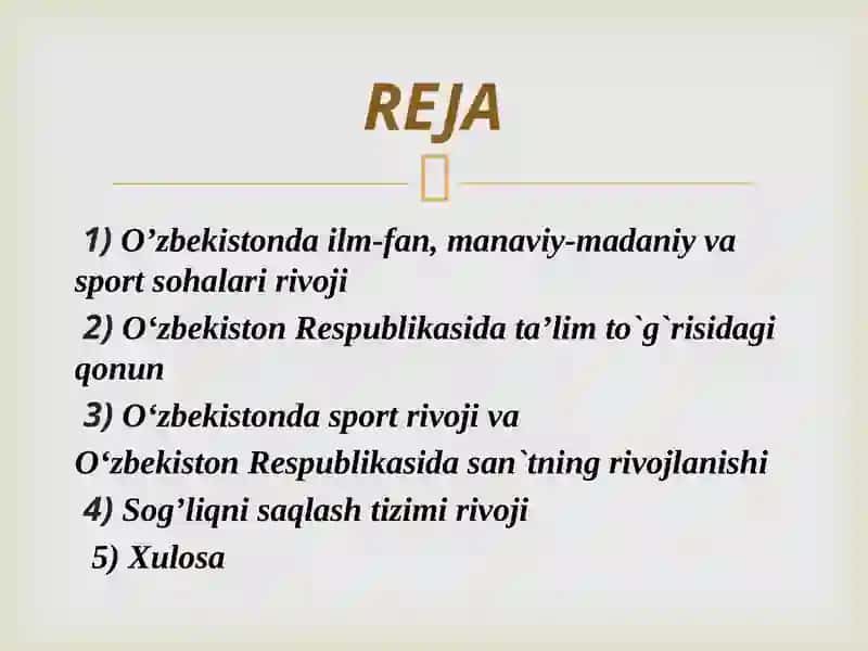 Oʼzbekistonda ilm-fan, manaviy-madaniy va sport sohalari rivoji 2