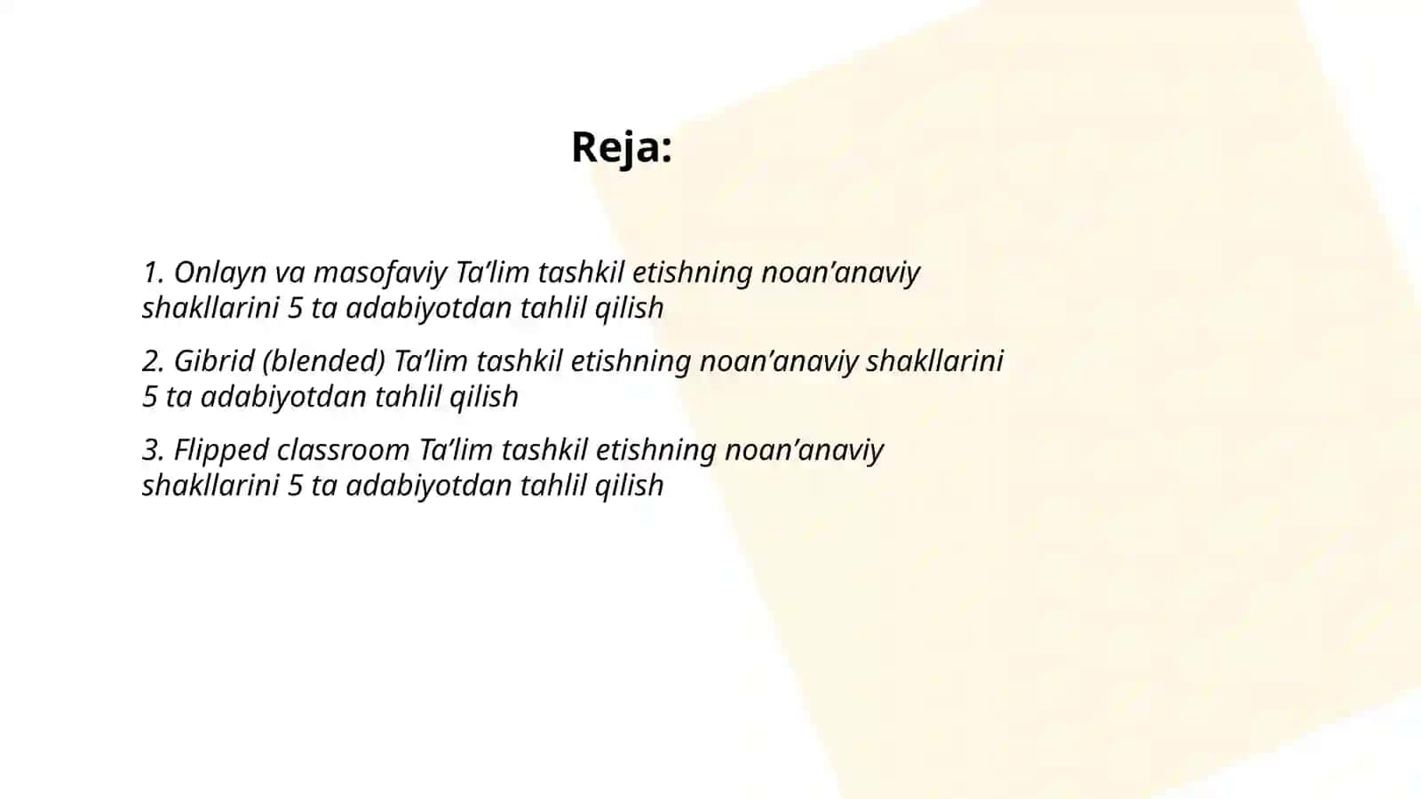 Taʼlim tashkil etishning noanʼanaviy shakllarini 5 ta adabiyotdan tahlil qilish 2