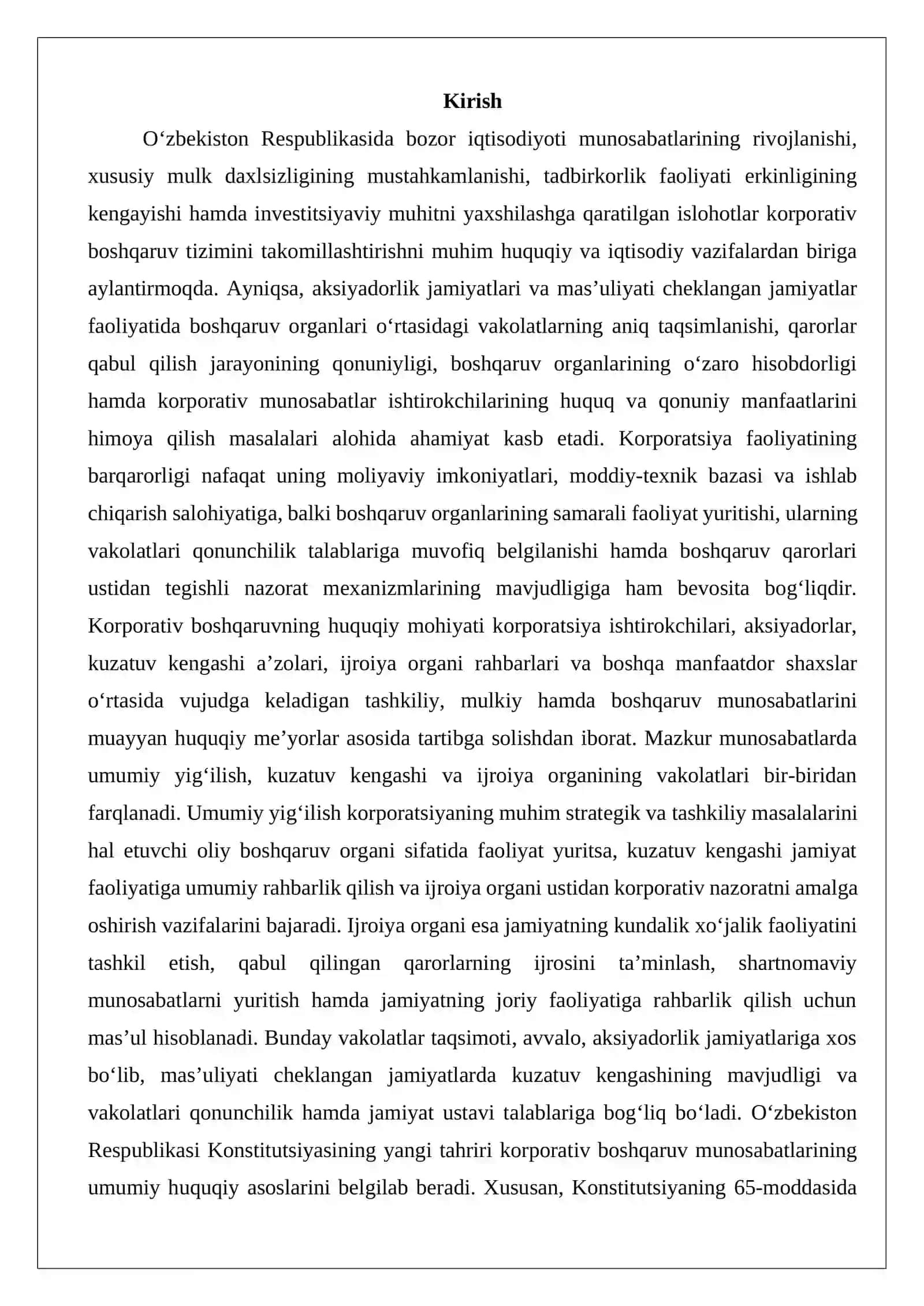 Korporatsiya boshqaruv organlarining vakolatlari umumiy yig‘ilish, kuzatuv kengashi va ijroiya organi o‘rtasidagi vakolatlar taqsimoti..docx 2