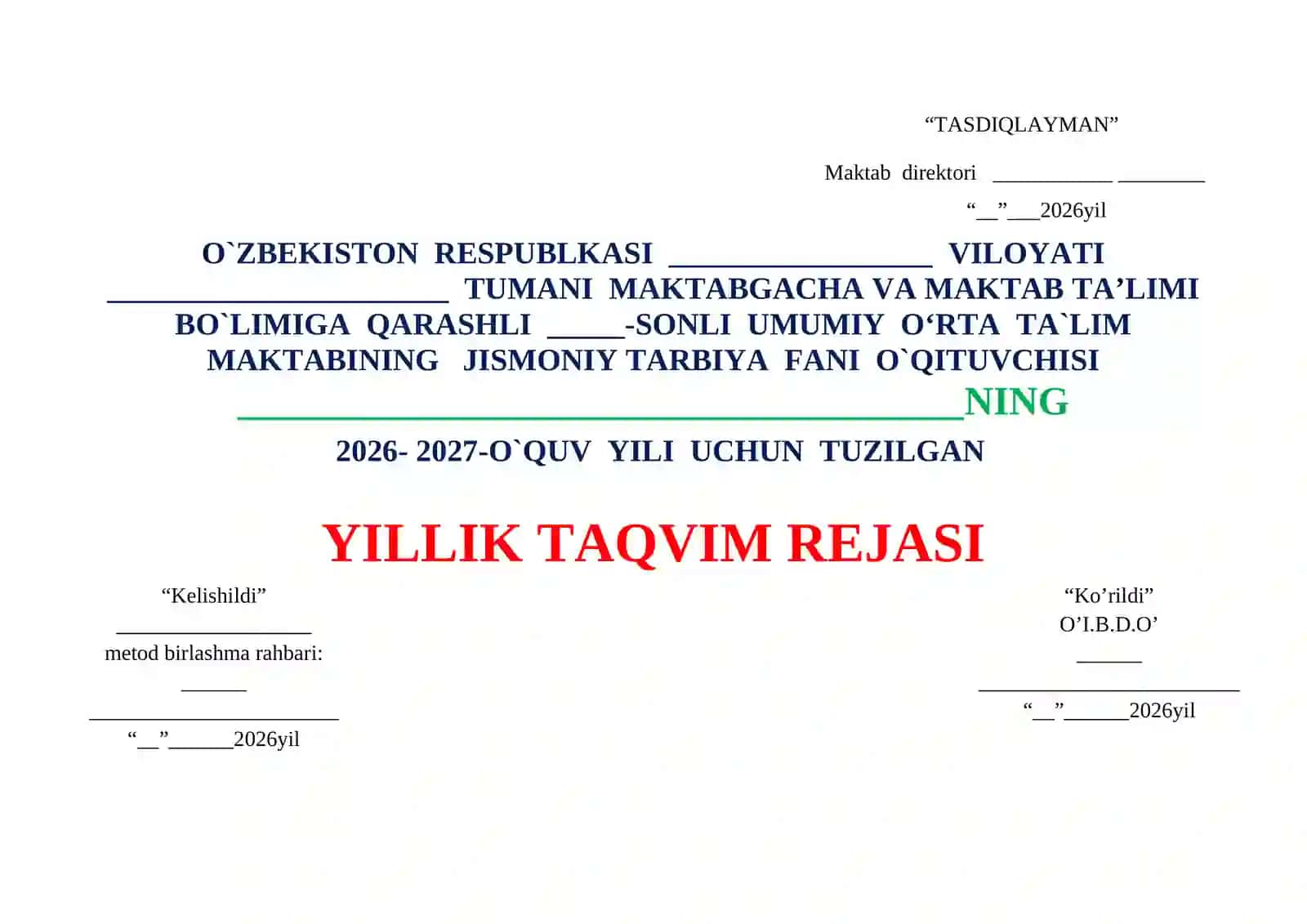 Jismoniy tarbiyadan ish reja 2