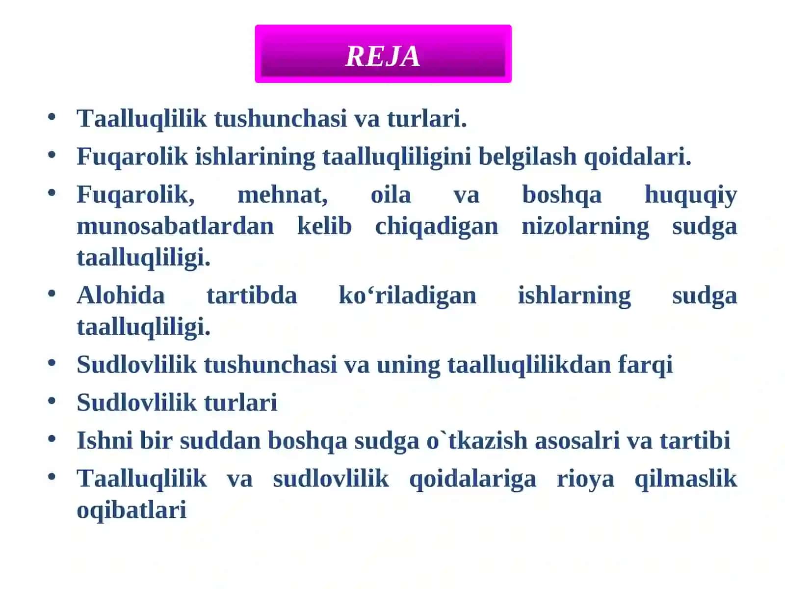 Fuqarolik ishlarining Taalluqliligi va Sudlovliligi 2