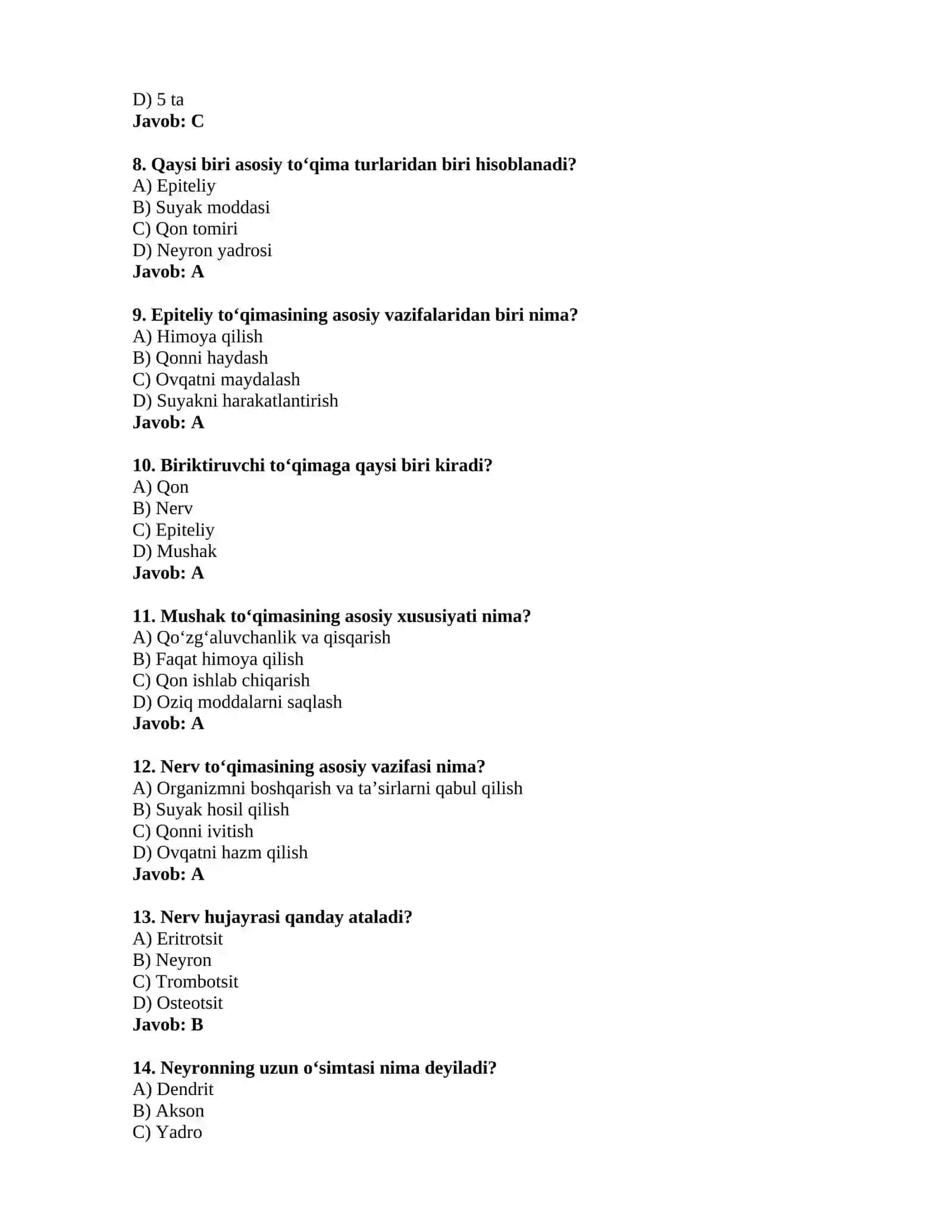 8-sinf Biologiya — 500-test 2
