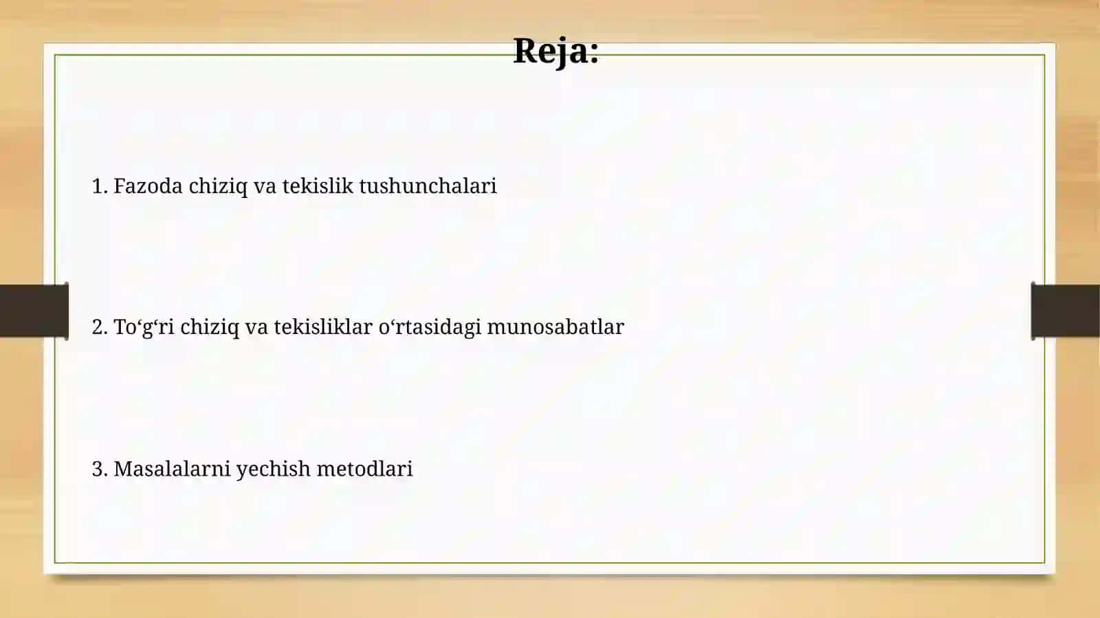 Fazoda toʻgʻri chiziq va tekisliklar 2