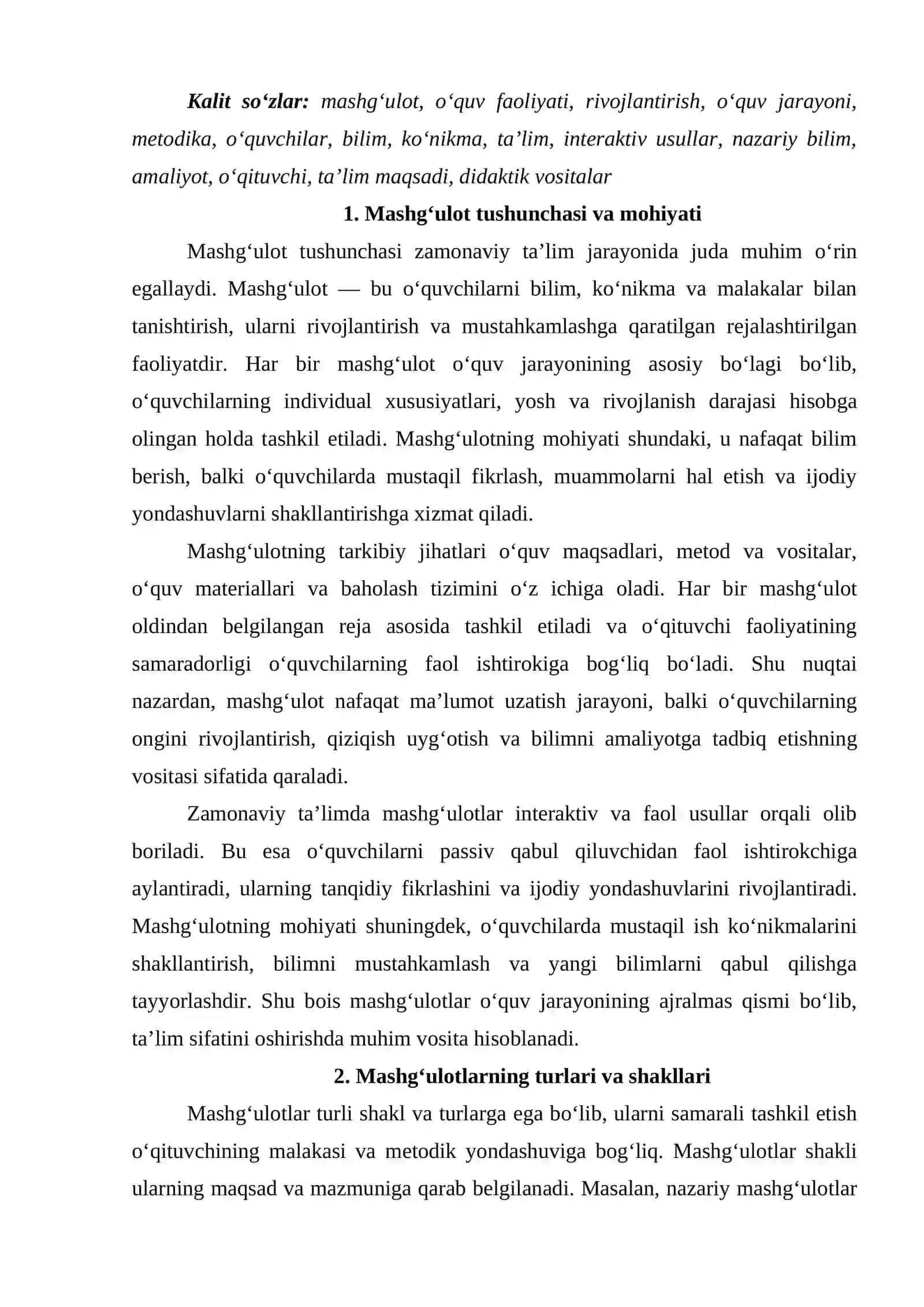 Mashg'ulotlar tushunchasi va mohiyati sifatida 2