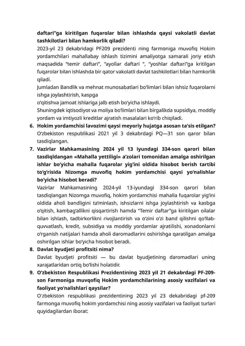 Hokim yordamchisining asosiy vazifalari Hokim yordamchilari uchun suhbat savol-javob lari 2