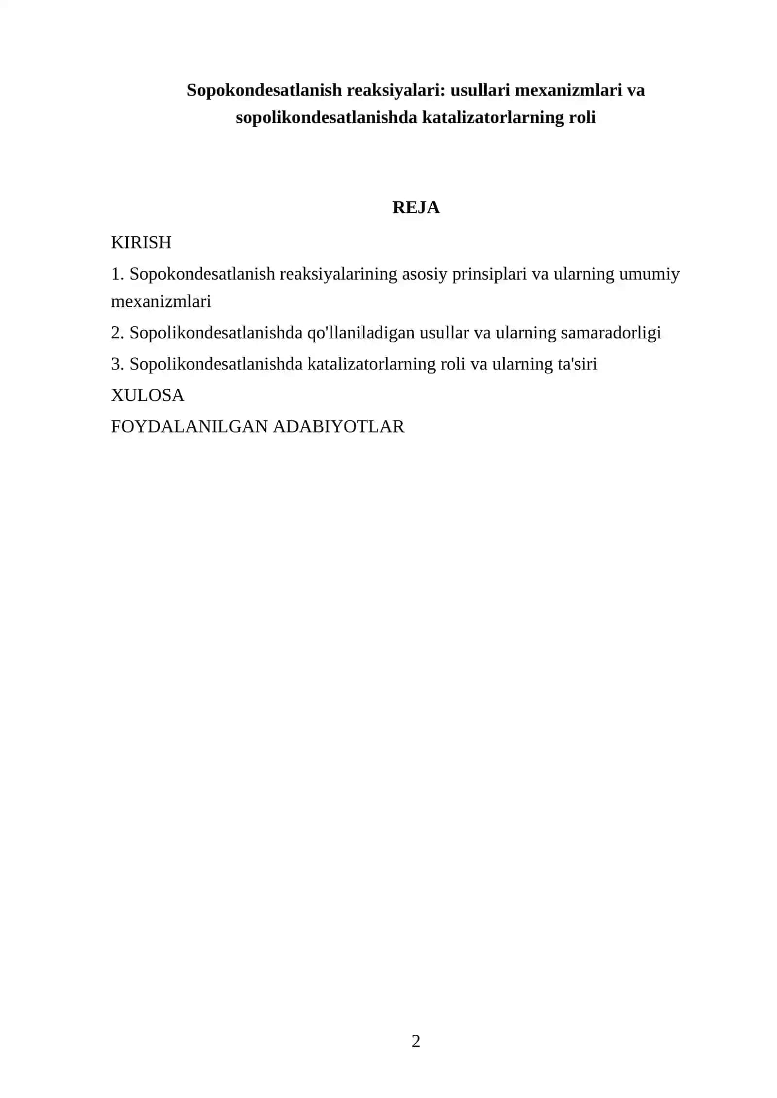 Sopokondesatlanish reaksiyalari: usullari mexanizmlari va sopolikondesatlanishda katalizatorlarning roli 2
