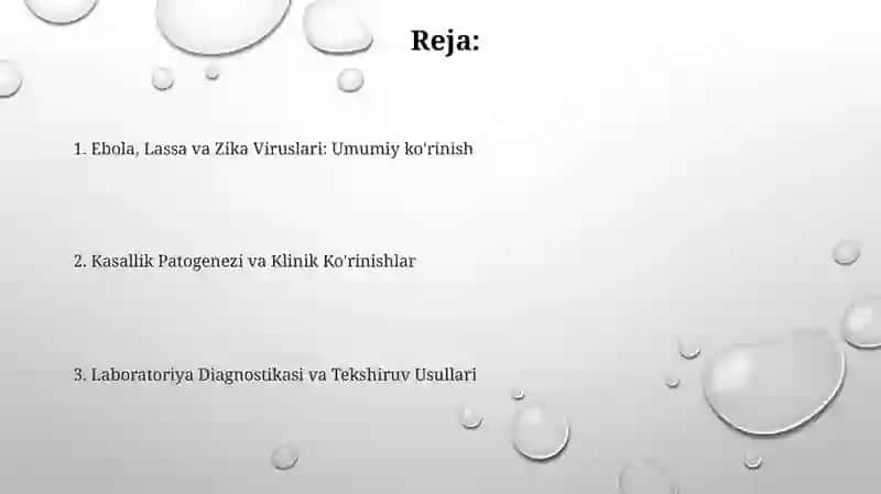 Ebola, Lassa va Zika Viruslari: Umumiy ko'rinish 2