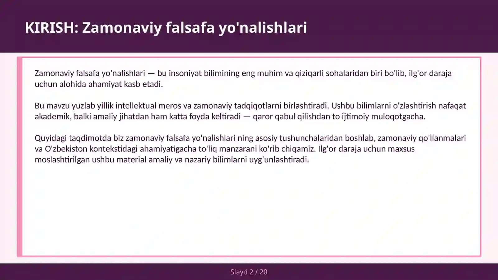 ZAMONAVIY FALSAFA YO'NALISHLARI 2