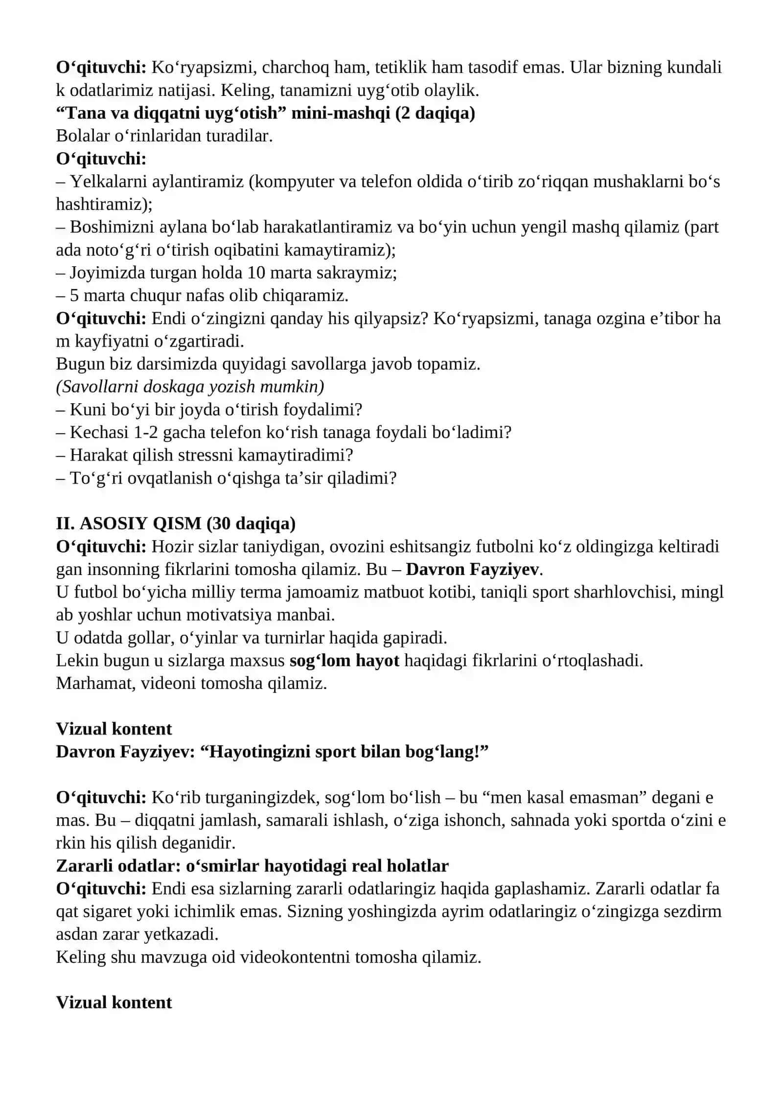 Kelajaksoati Darsining 5-8-sinflar Uchun Mashg'ulotlar Senariysi 2