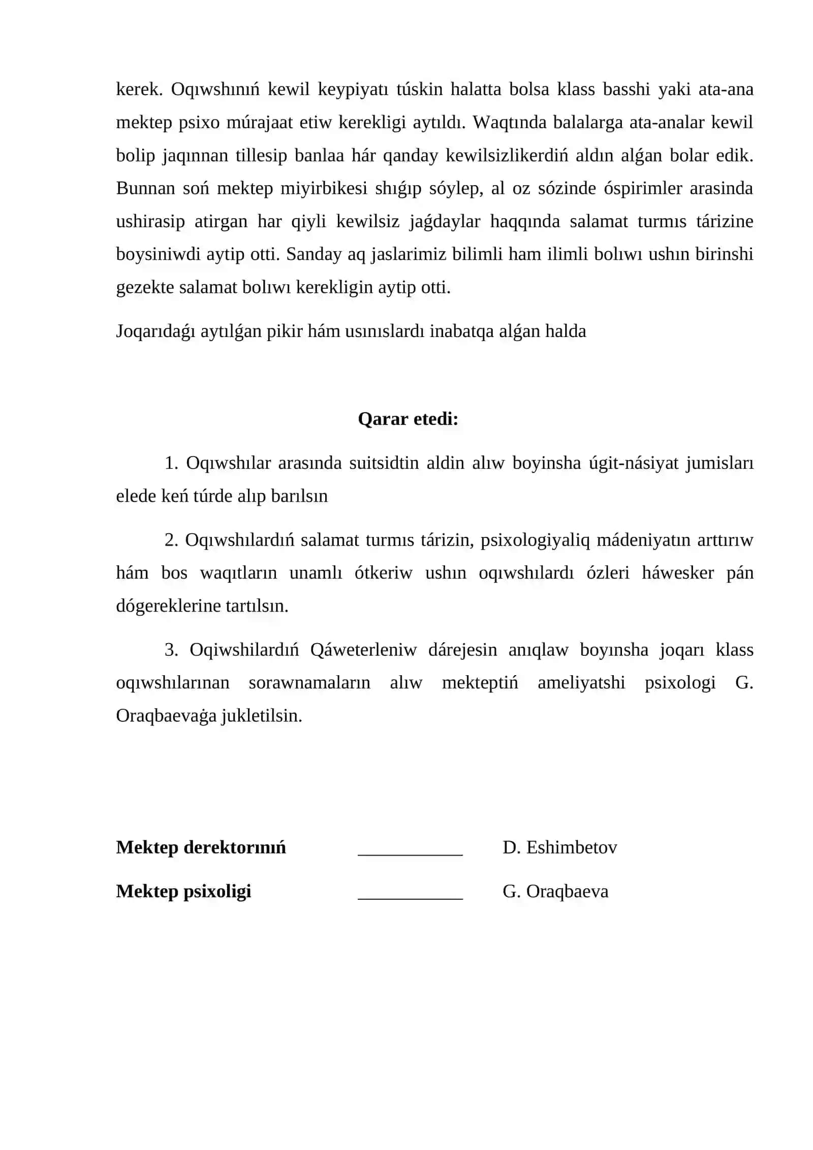 Nókis rayoni 21-sanli mektepte ótkerilgen jiynalis 2