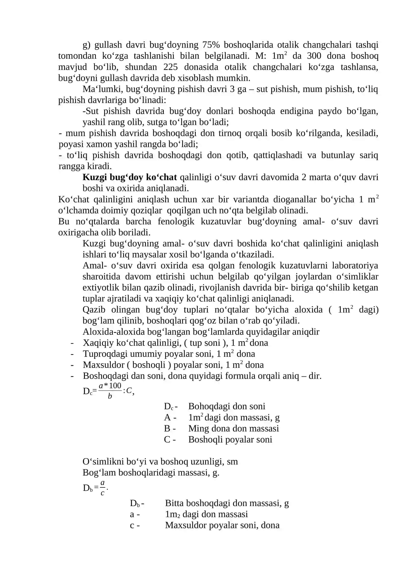 Dala tajribalarida fenologik kuzatuvlar va hisoblashlar olib boorish 2