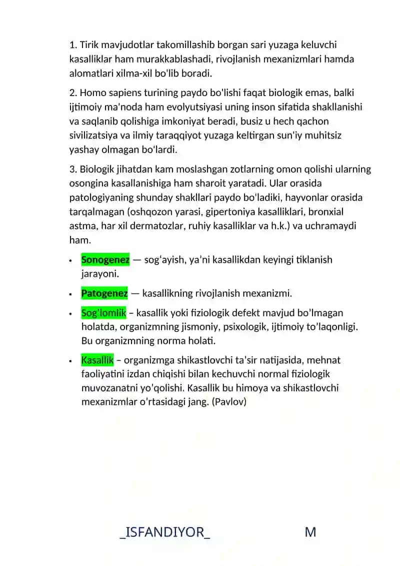 Patoligik fiziologiyani o'rganish 2