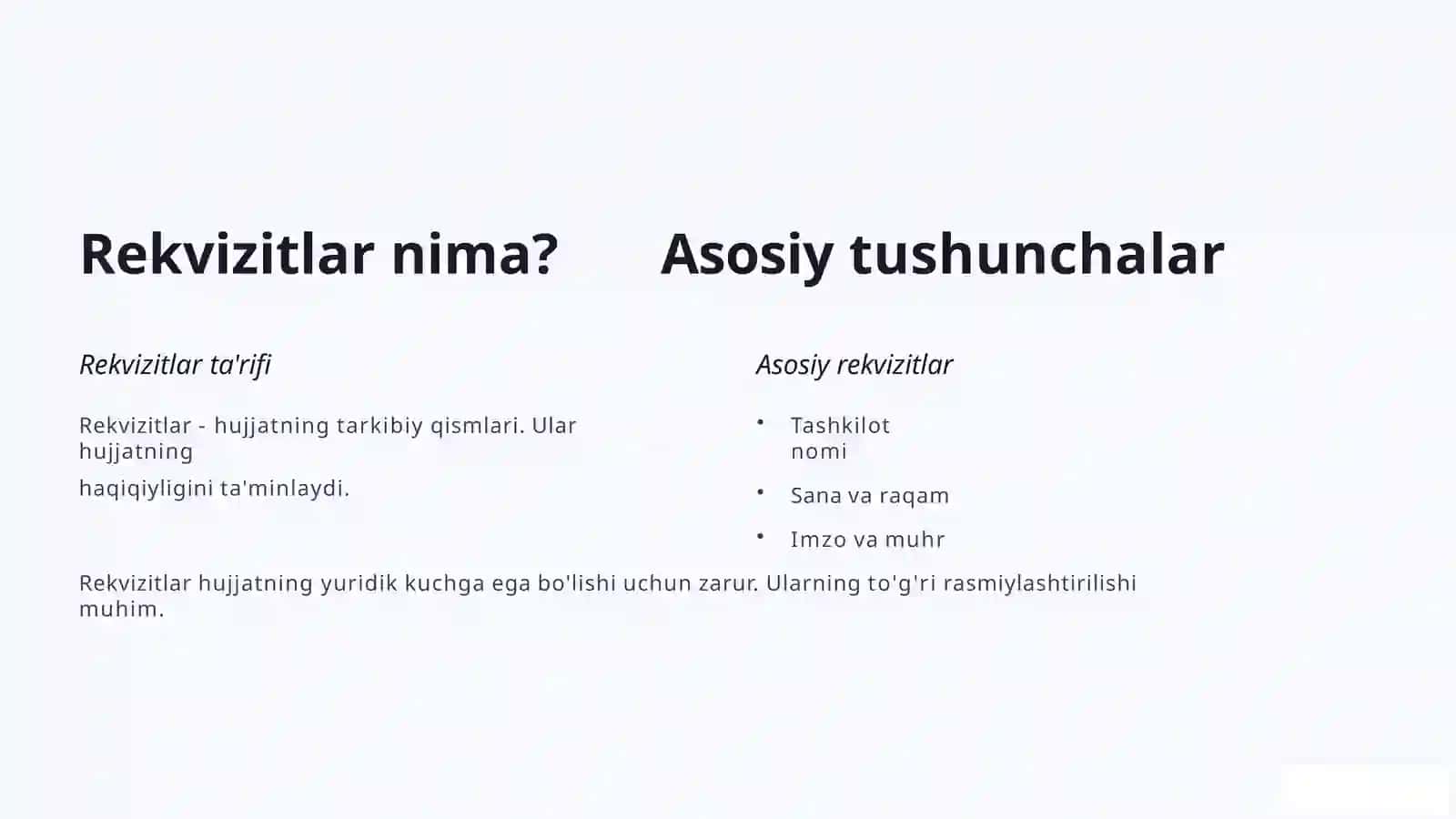 Hujjatlardagi zaruriy qismlar (rekvizitlar) va ularni rasmiylashtirish 2