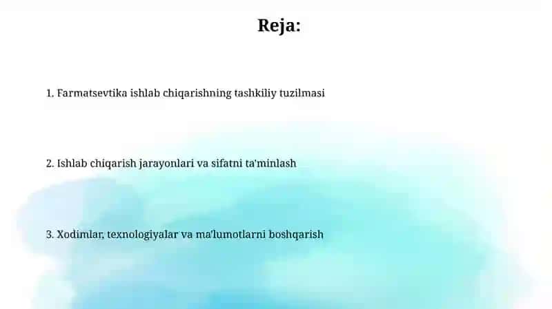 Farmatsevtik ishlab chiqarish jarayoning tashkiliy tuzilishi 2