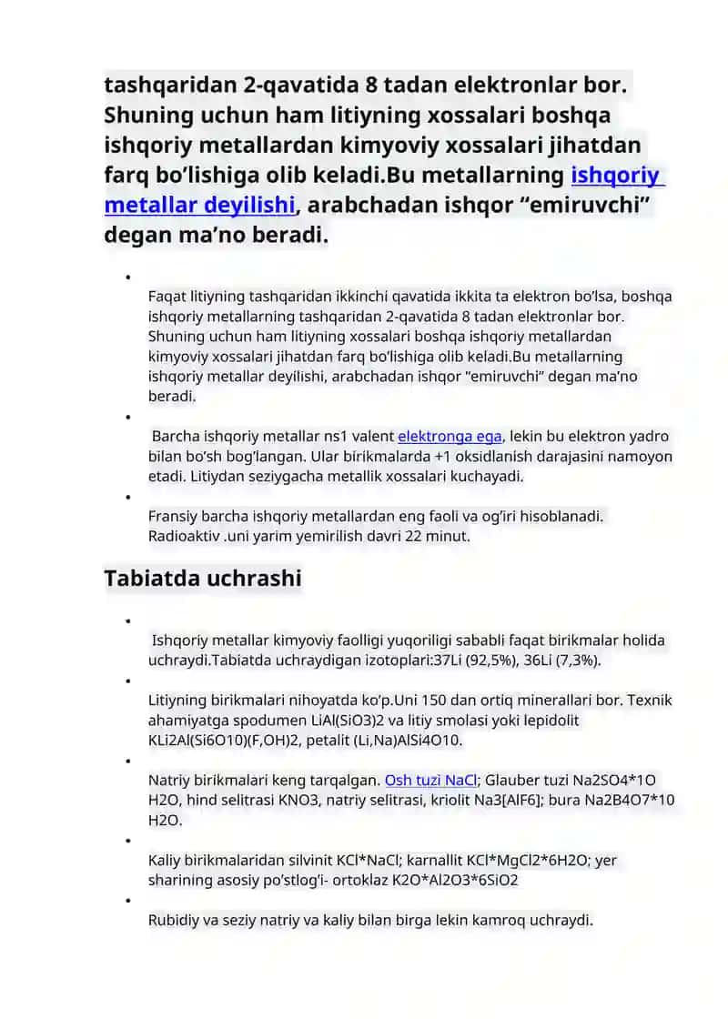 Davriy sistemaning I A guruh elementlari. H va Na - natriy olinishi va hossalarini o'rganish 2
