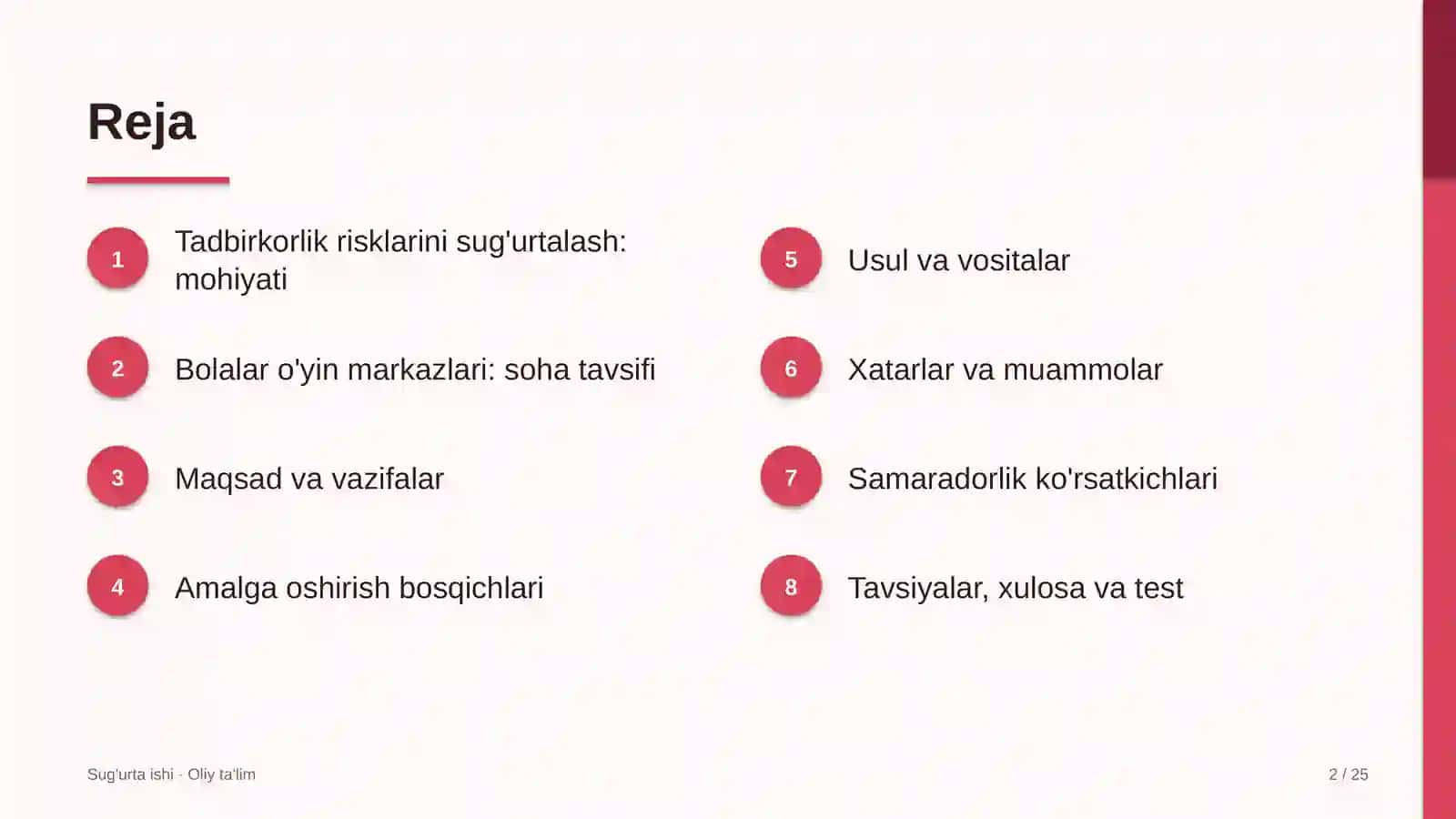 Bolalar o'yin markazlarida tadbirkorlik risklarini sug'urtalash 2