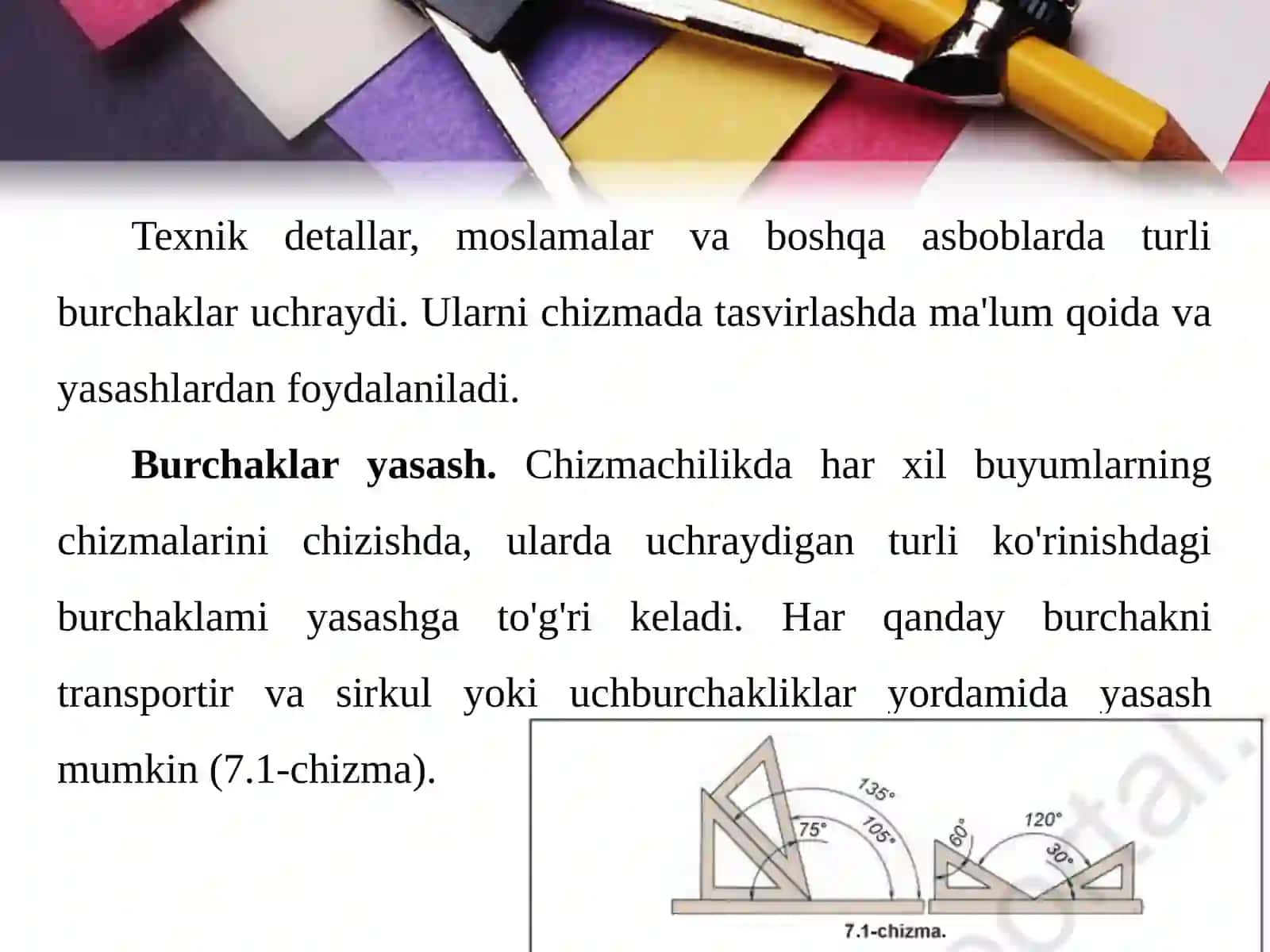burchaklarni chizish va ularni  teng bo'laklarga bo'lish 2