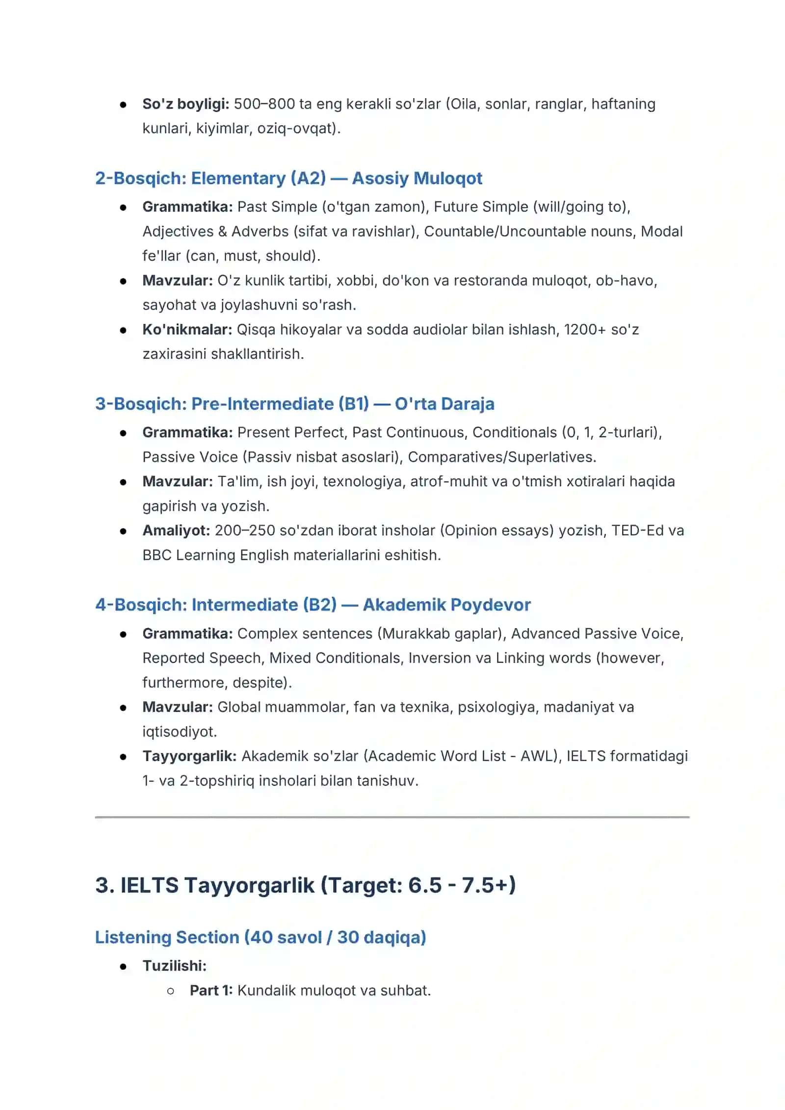 Noldan IELTS’gacha — Bosqichma-bosqich o‘quv dasturi va rejas 2