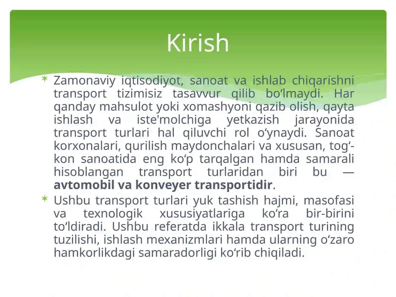 Avtomobil va konveyer transporti 2