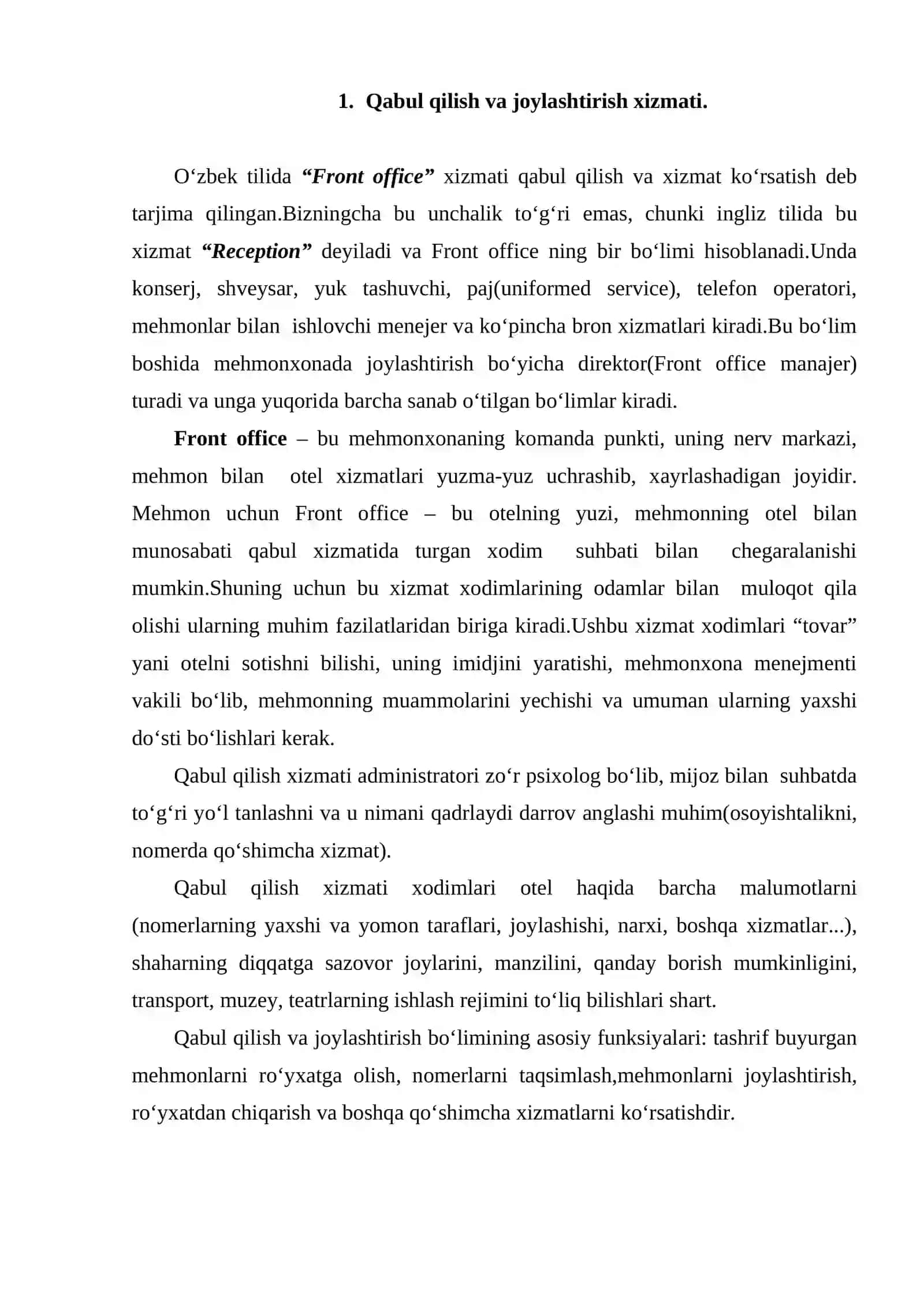Qabul qilish va joylashtirishni tashkil etish 2