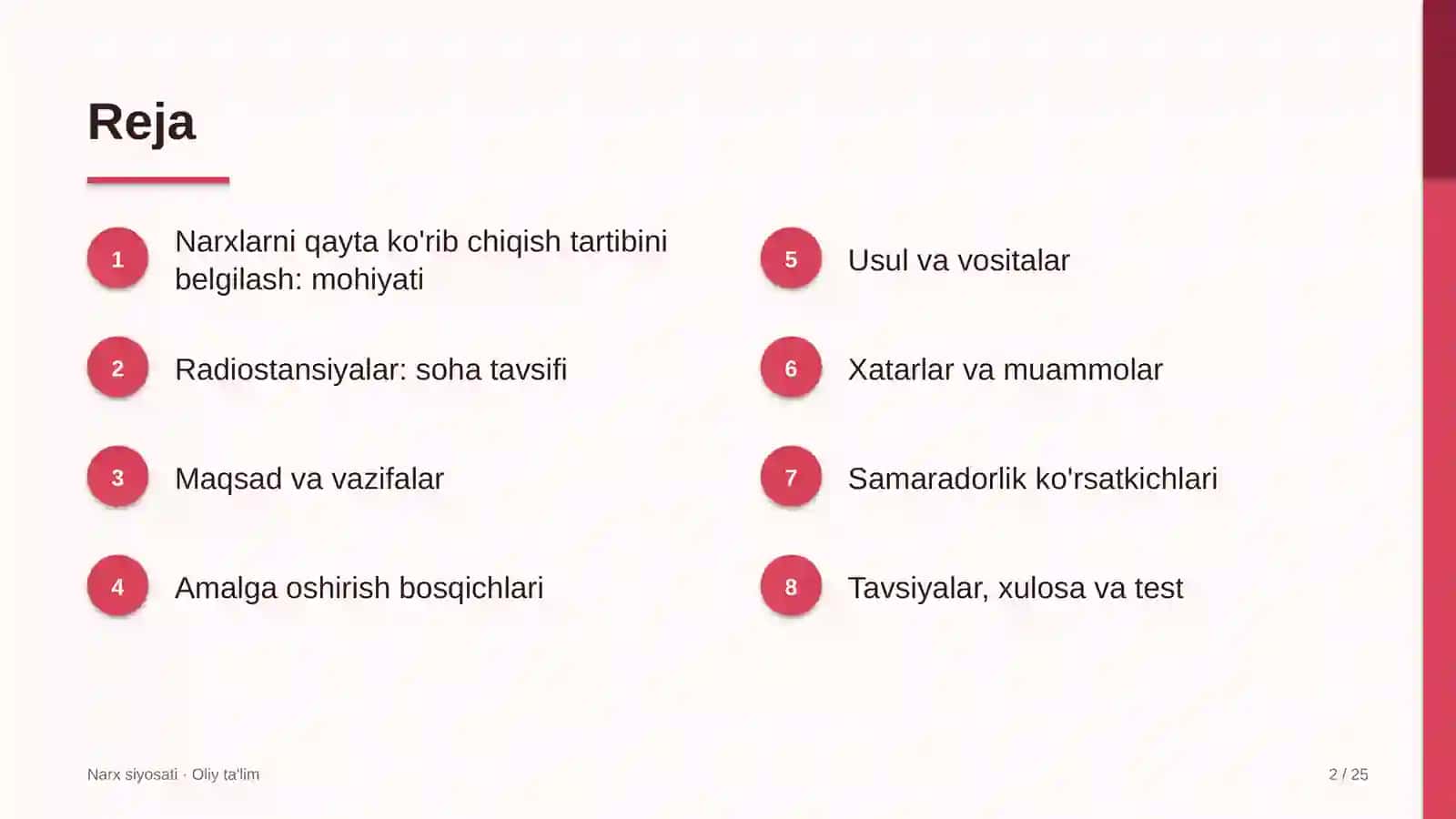 radiostansiyalarda narxlarni qayta ko'rib chiqish tartibini belgilash 4215 2