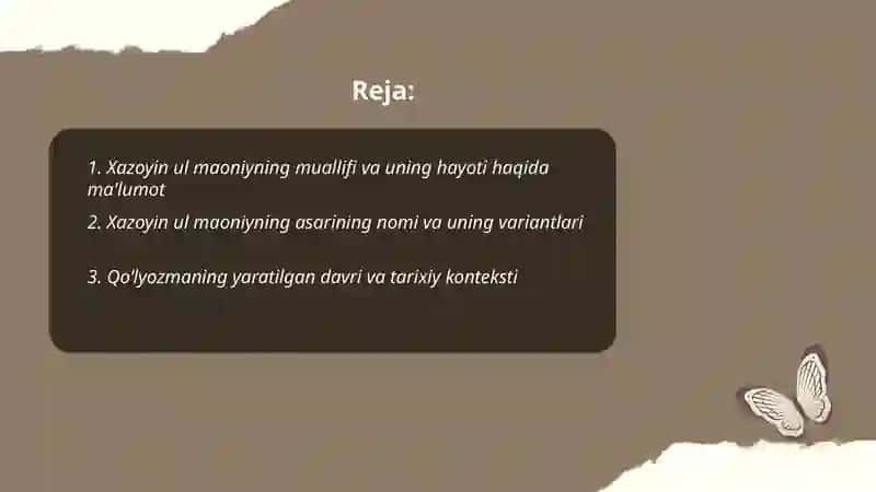 Xazoyin ul maoniyning qoʻlyozmasi va asar haqida maʼlumot 2