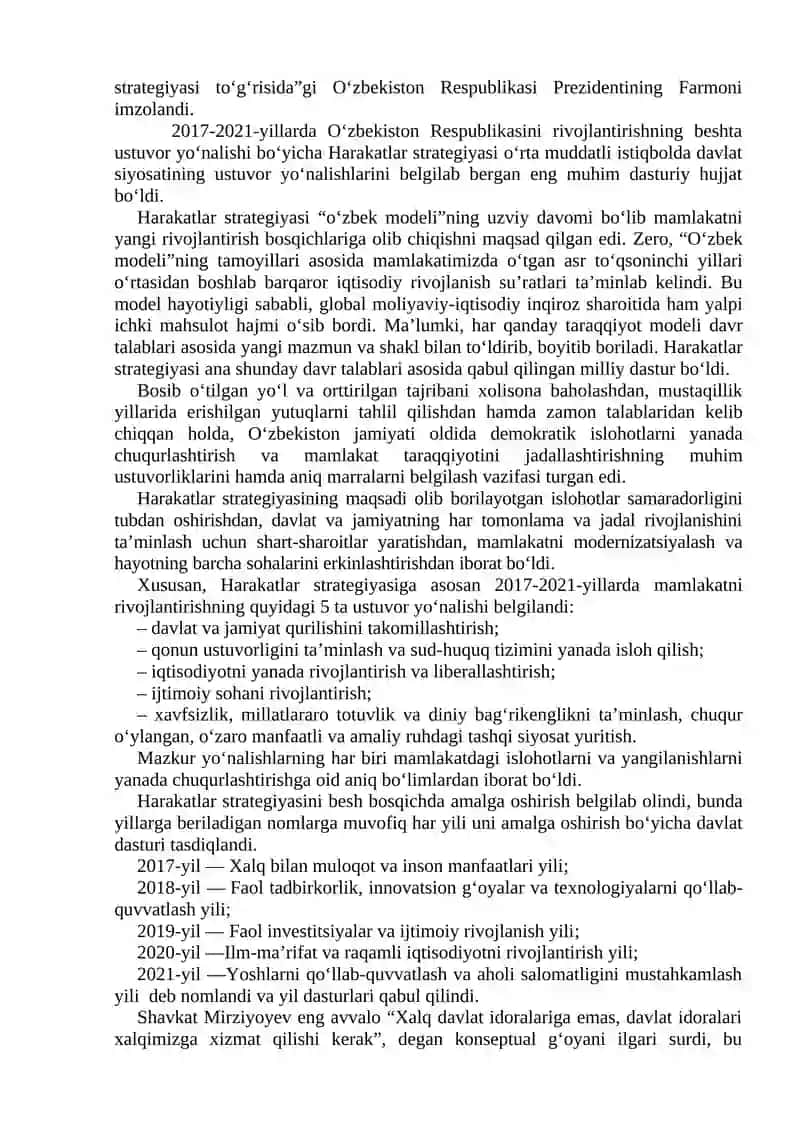 Yangi O‘zbekistonda Prezident Sh.M.Mirziyoyev rahbarligi va tashabbusi ostida amalga oshirilayotgan islohotlar 2