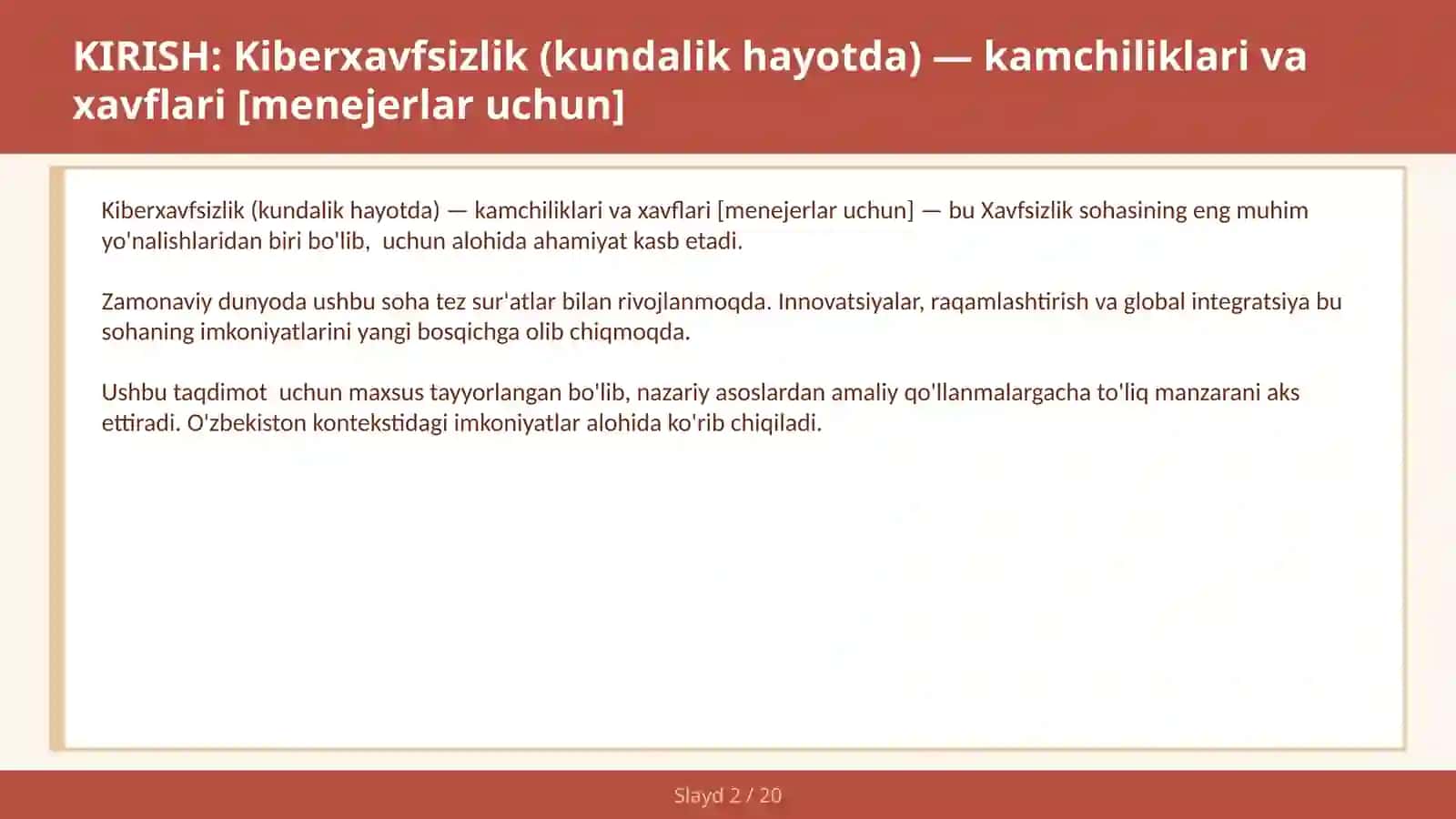KIBERXAVFSIZLIK (KUNDALIK HAYOTDA) — KAMCHILIKLARI VA XAVFLARI [MENEJERLAR UCHUN] 2