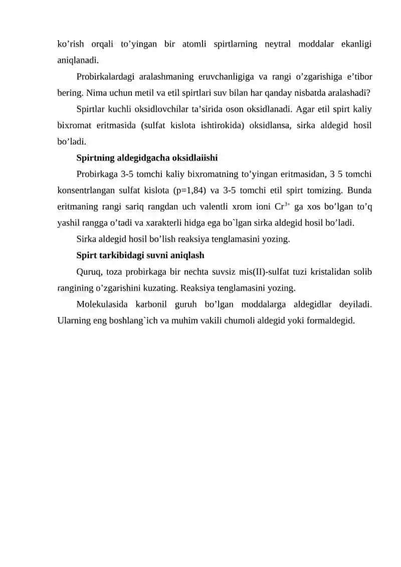 Spirtlar, olinishi va kimyoviy xossalari 2