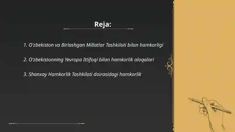 O'zbekistonning xalqaro tashkilotlar bilan hamkorlik aloqalari 2