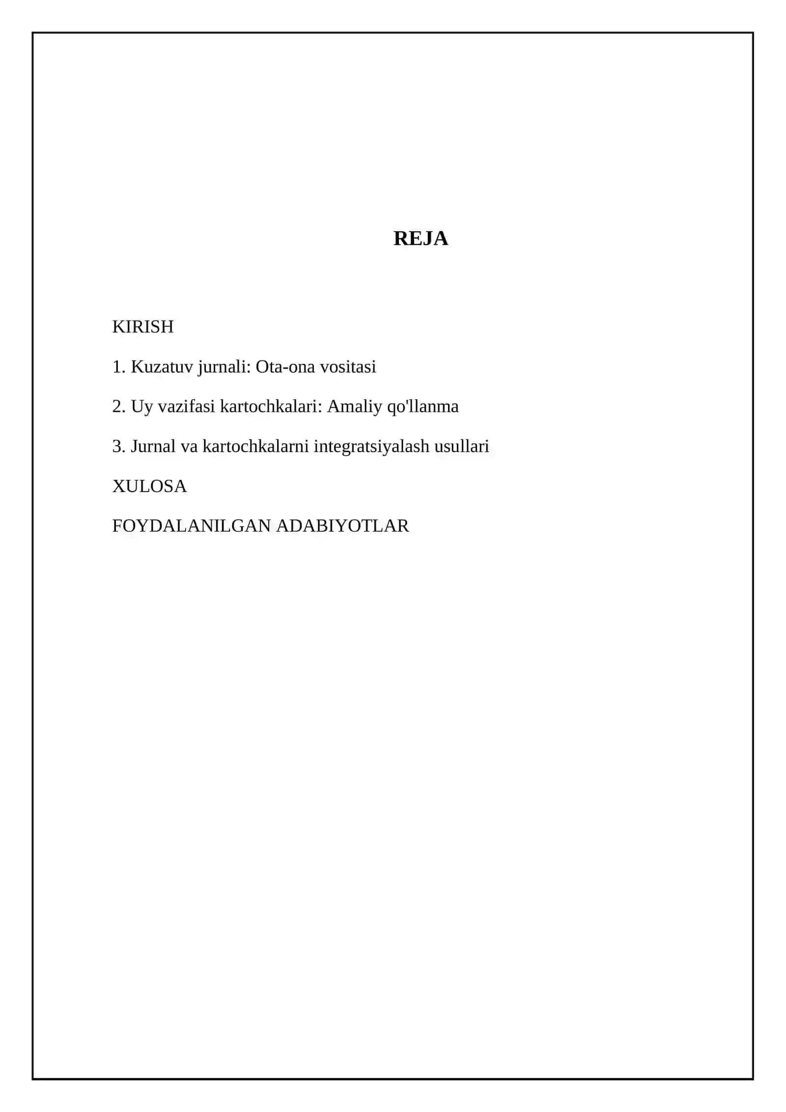 Ota-onalar tomonidan kuzatuv jurnallarini yuritish, ota-onalar uchun mо‘ljallangan “uy vazifasi kartochkalari” qо‘llash usullari 2