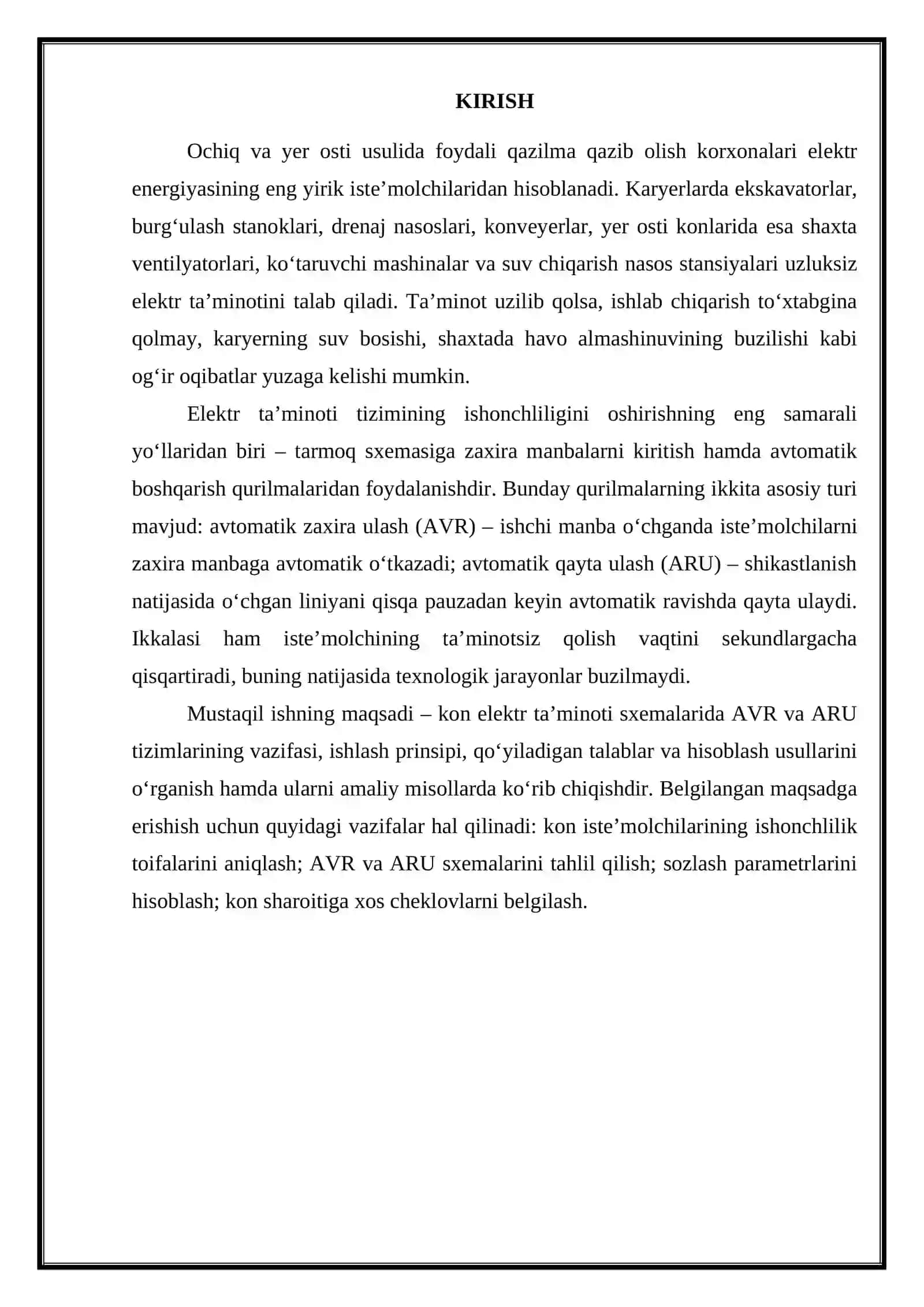 Kon elektr ta’minoti sxemalarida avtomatik zaxira ulash (AVR) va avtomatik qayta ulash (ARU) tizimlarini qo‘llash 2