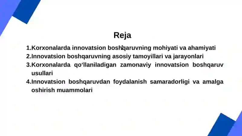 Korxonalarda Innovatsion Boshqarish (Menejment) Usullaridan Foydalanish 2