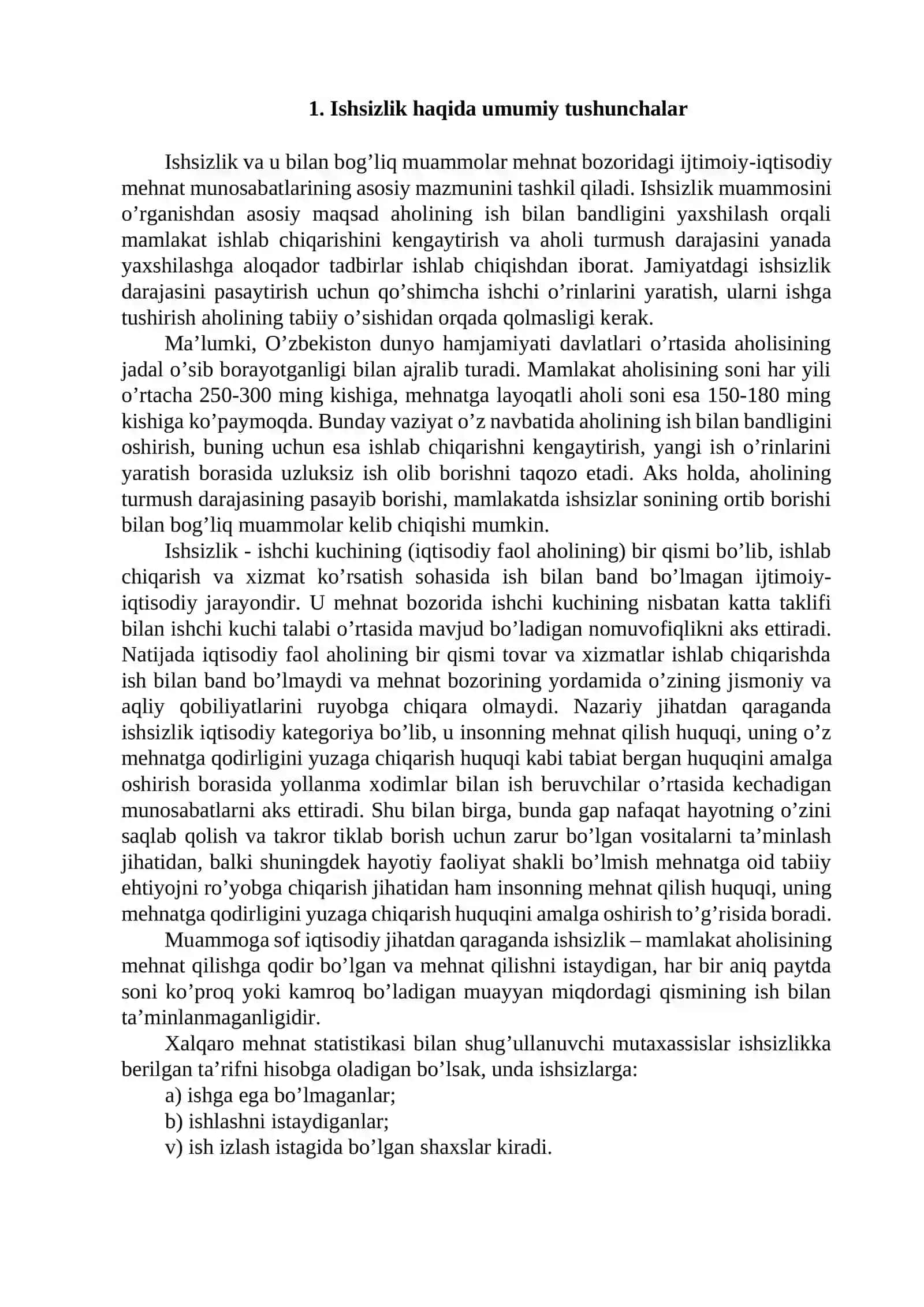 Ishsizlik: sаbаblаri, xususiyаtlаri vа uni kаmаytirish yo’llаri 2