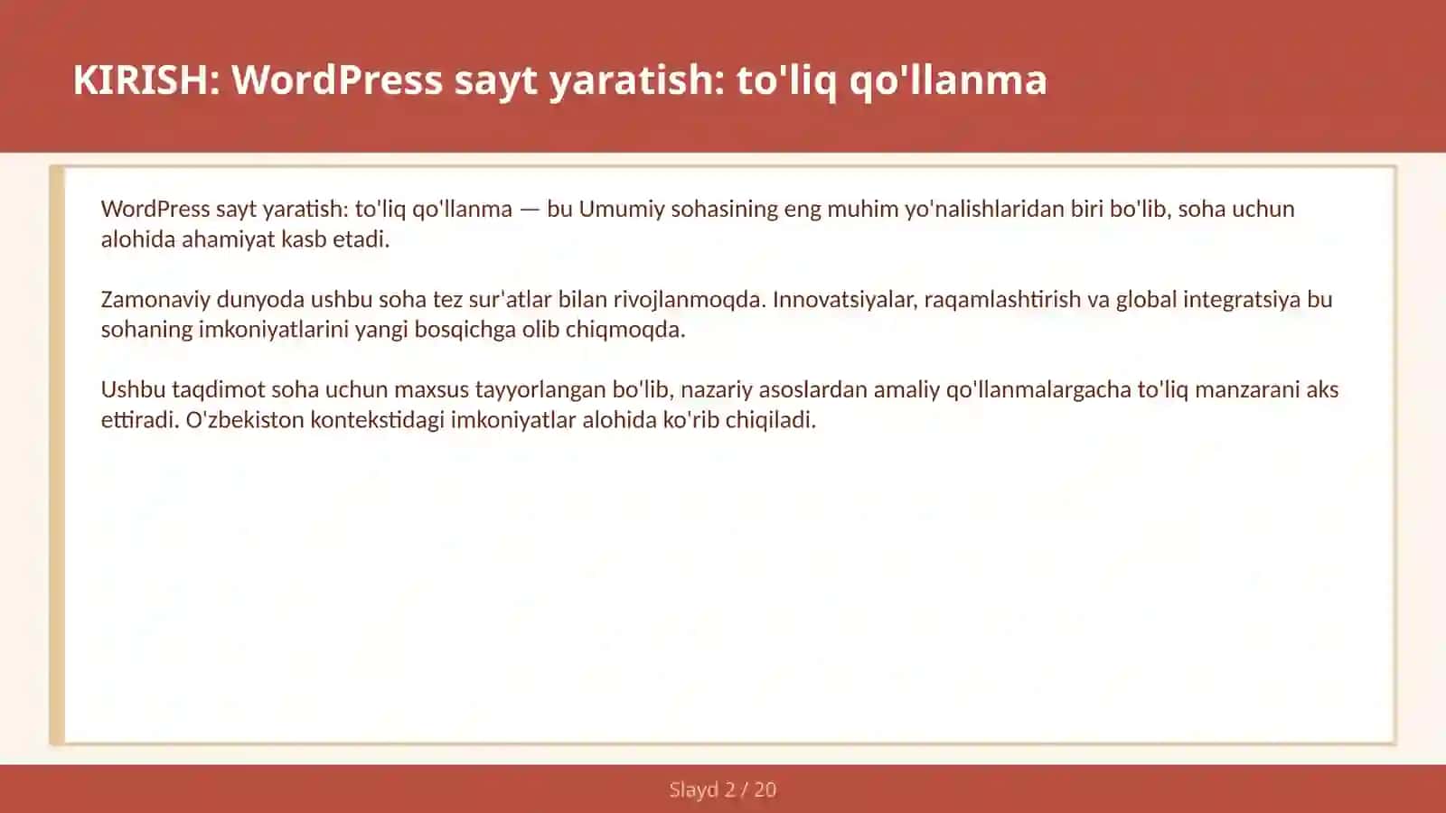 WordPress sayt yaratish: to'liq qo'llanma 2