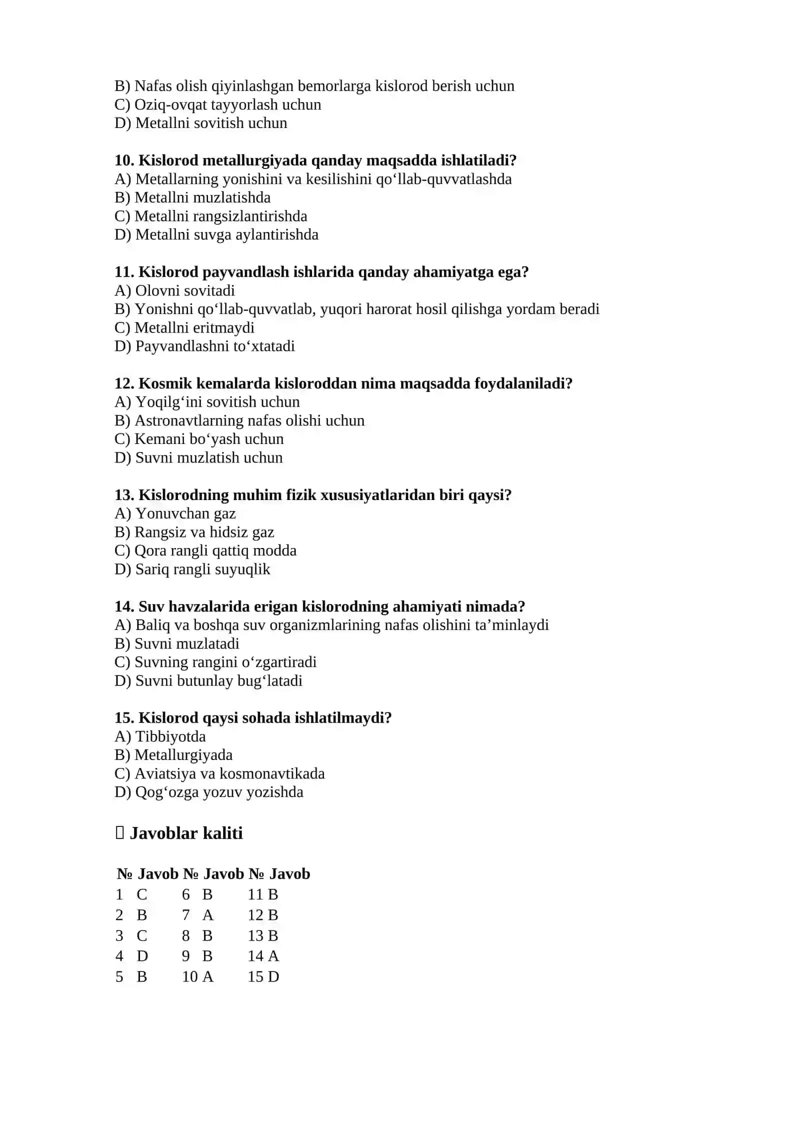 Kislorod test savollari 2