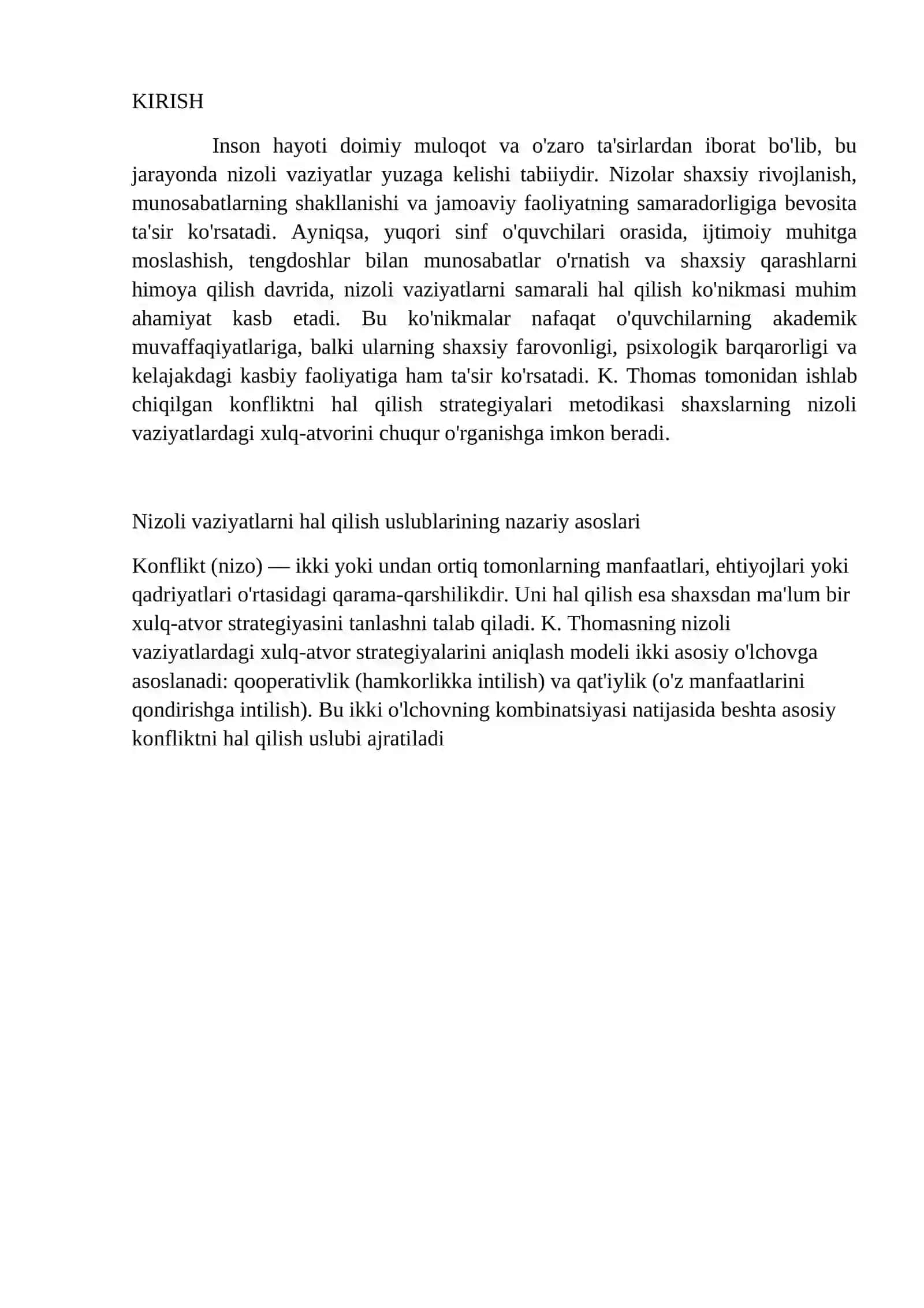 Nizoli vaziyatlarni hal qilish uslublari 2