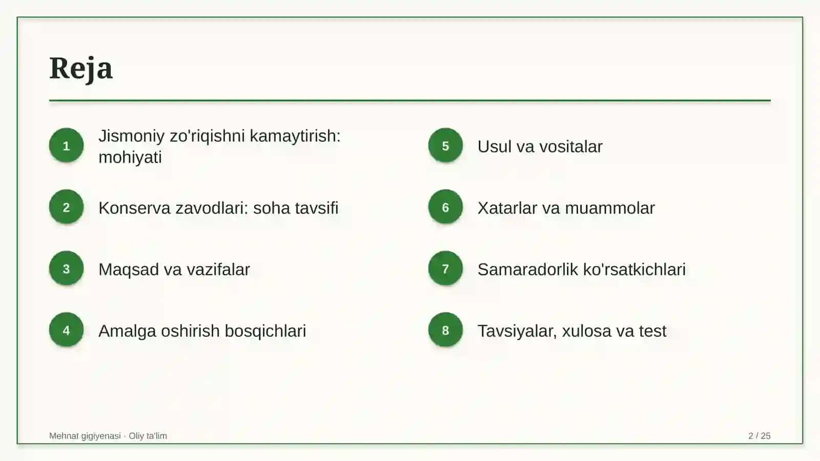 Konserva zavodlarida jismoniy zo'riqishni kamaytirish 2