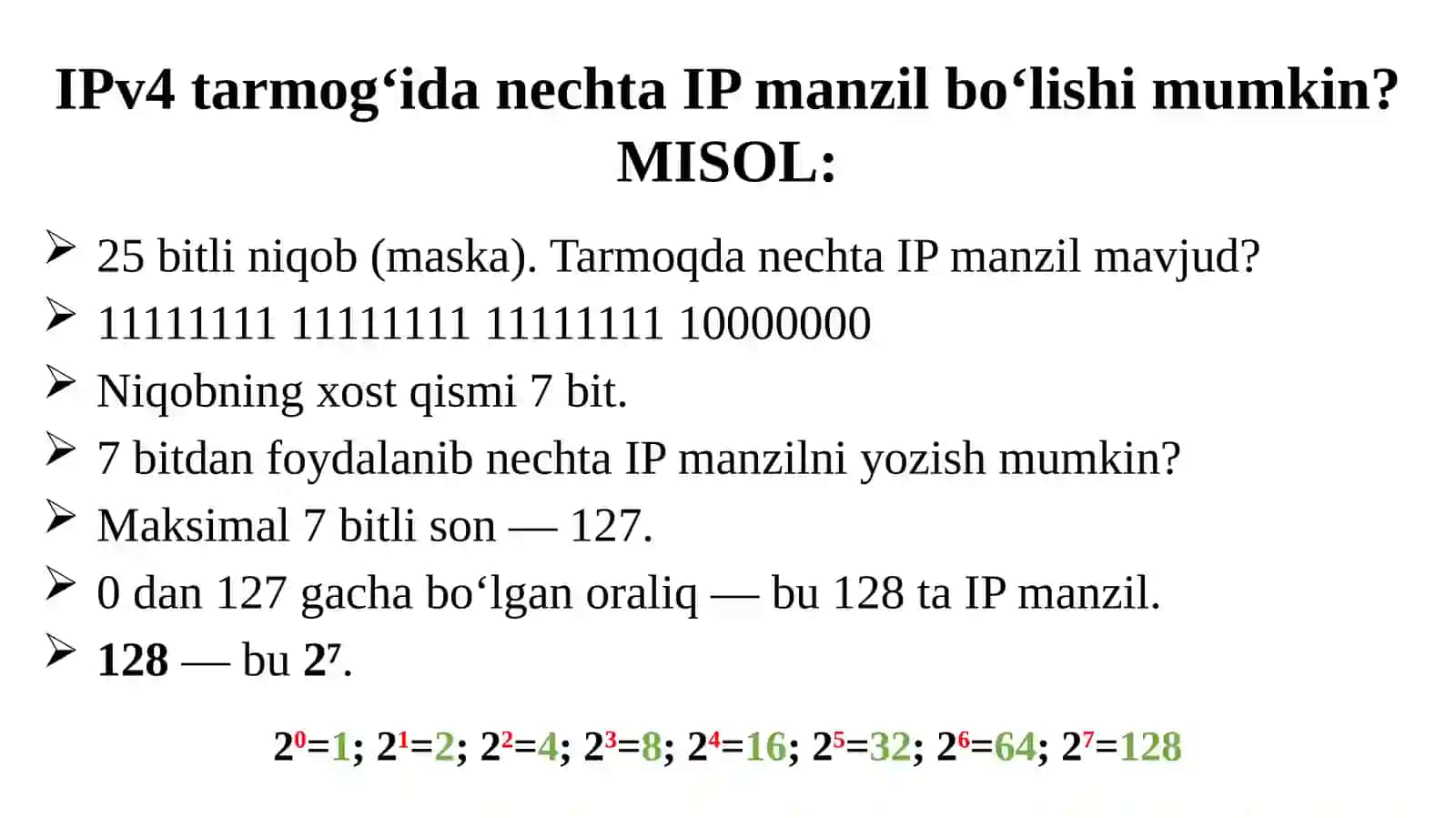 IPv4 tarmoqida nechta IP manzil bo'lishi mumkin? 2