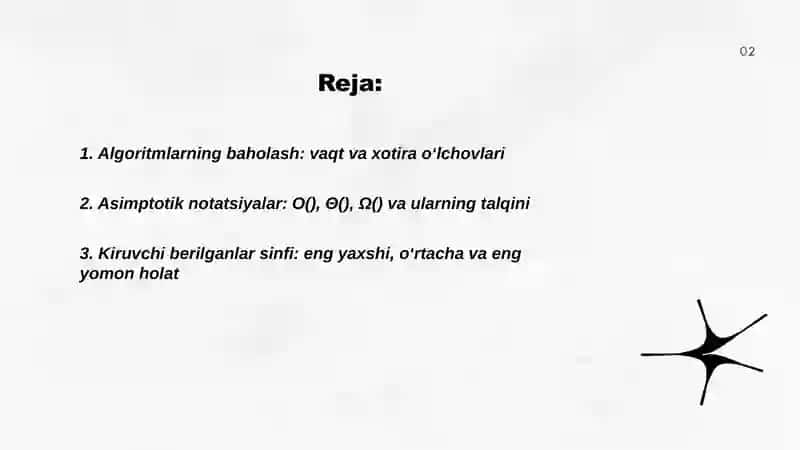 Algoritmlarning baholash va ularning tahlili 2