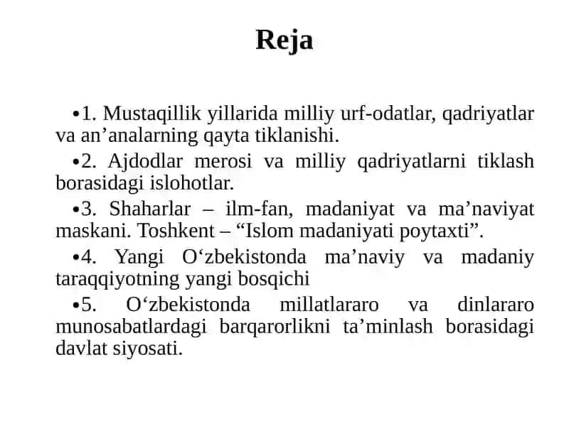MUSTAQILLIK YILLARIDA O‘ZBEKISTONDAGI MAʼNAVIY VA MADANIY TARAQQIYOT. 2