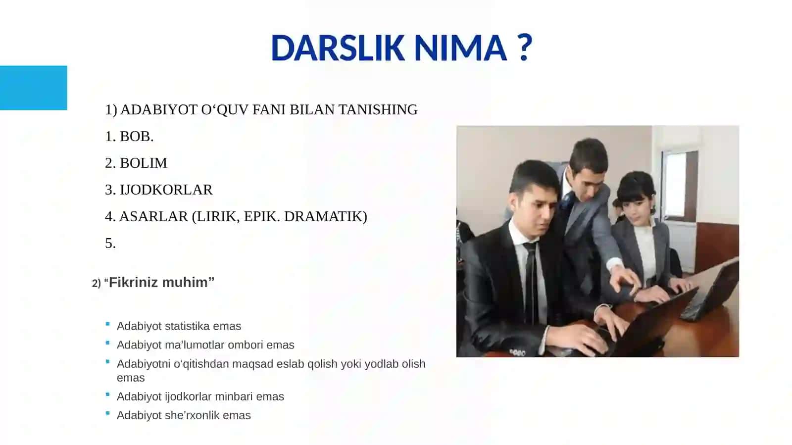 5-SINF “ADABIYOT” DARSLIKLARI UCHUN SAVOL VA TOPSHIRIQLAR ISHLAB CHIQISH (AYRIM MAVZULAR MISOLIDA) 2