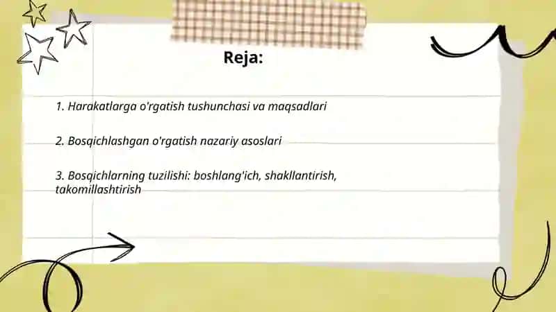Harakatlarga o'rgatish bosqichlarining tuzilish asoslari 2
