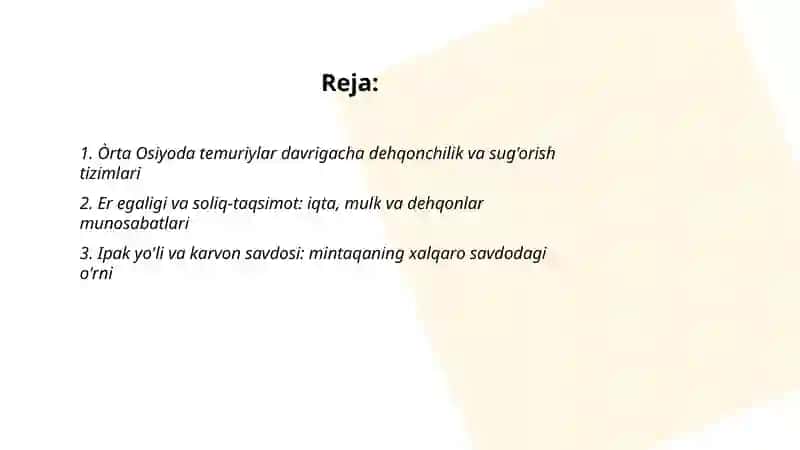 Òrta osiyoda temuriylar davrigacha va temuriylar davridagi iqtisodiy qarashlar 2