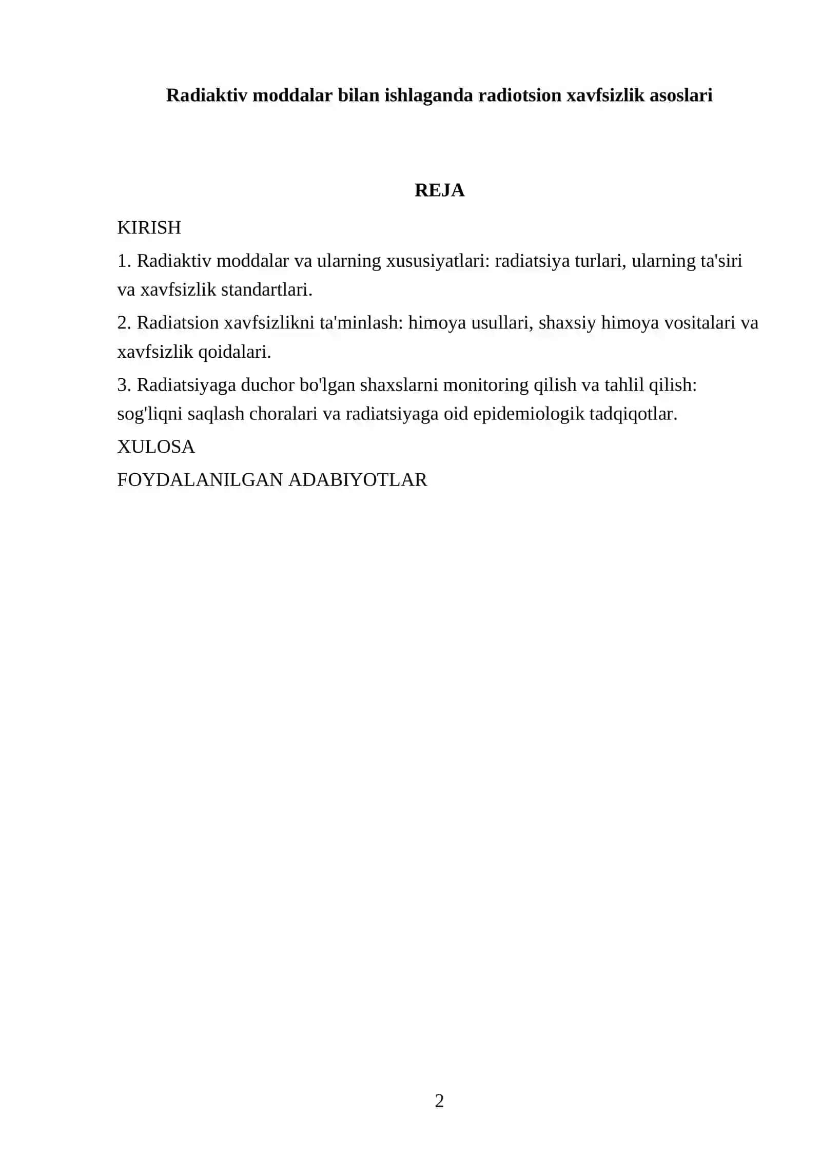 Radiaktiv moddalar bilan ishlaganda radiotsion xavfsizlik asoslari 2