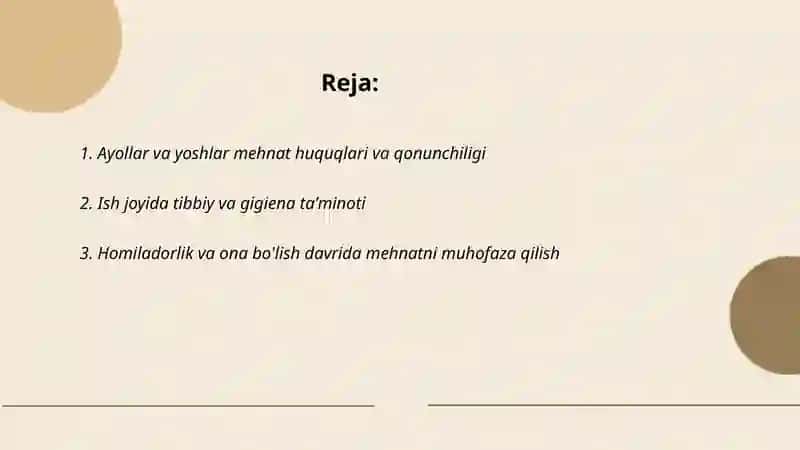 Ayollar va yoshlar mehnatini muhofaza qilish 2