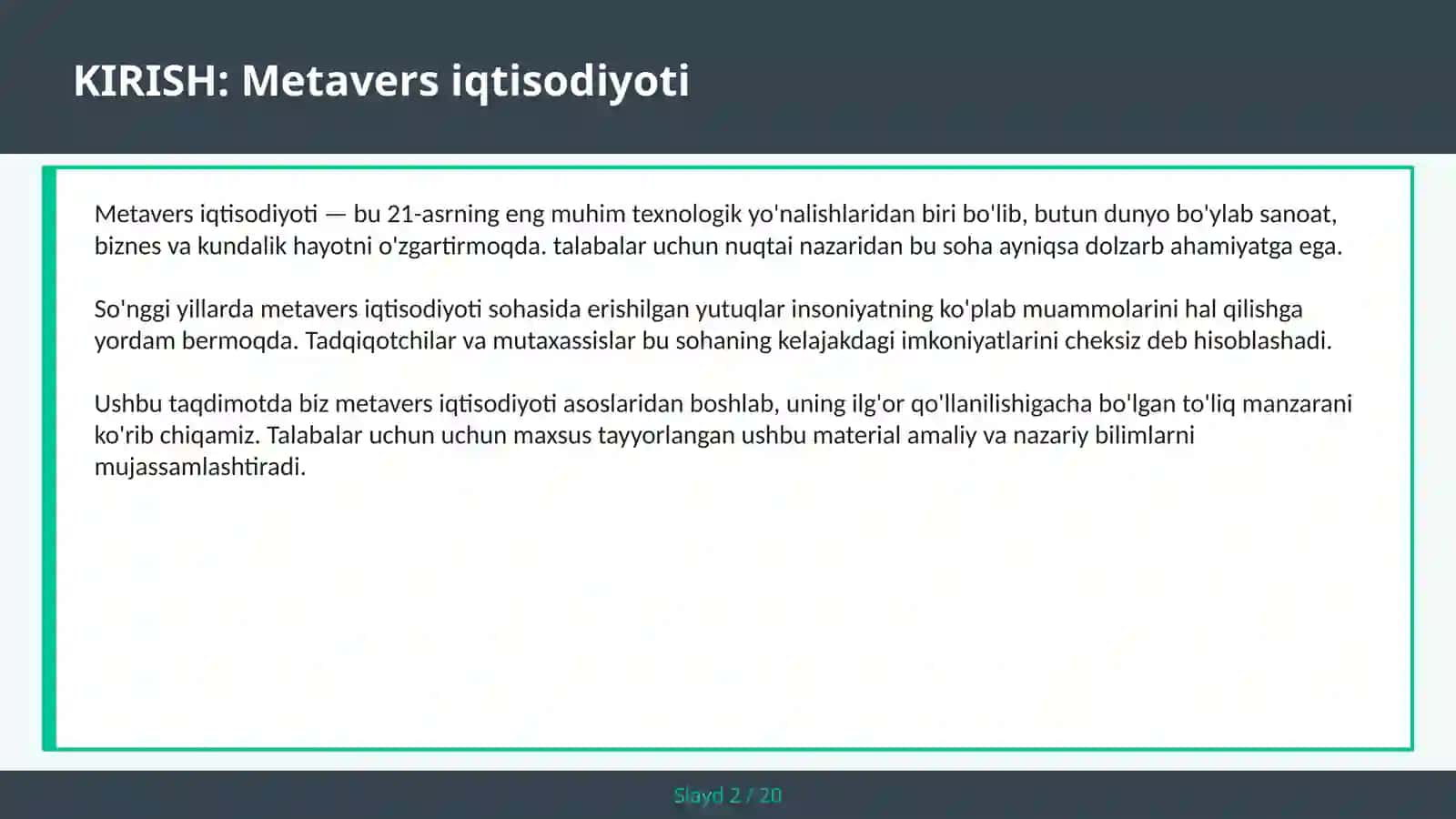 METAVERS IQTISODIYOTI 2