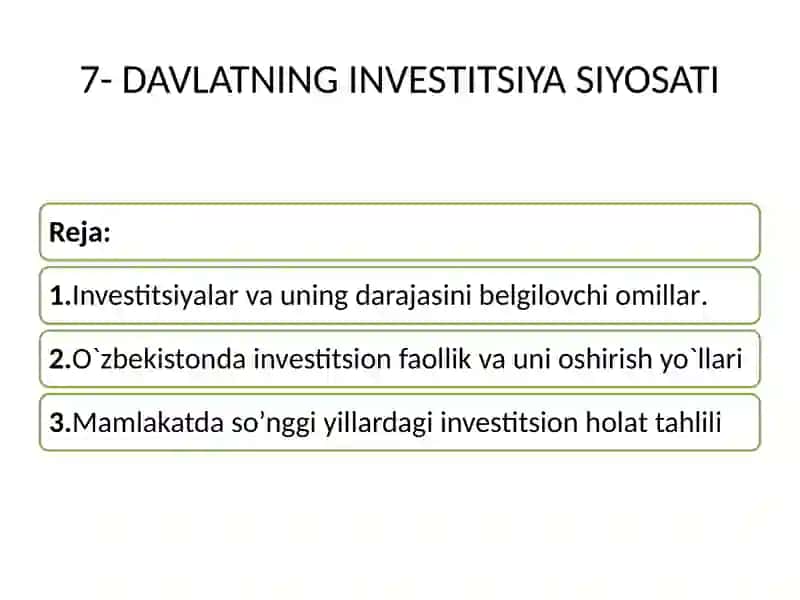 Investitsiyalar va Investitsiya Siyosati 2
